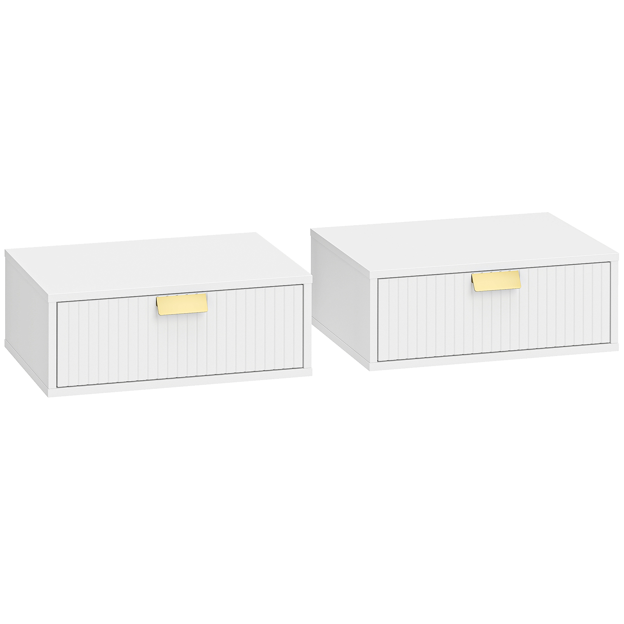 HOMCOM Lote de 2 mesitas de noche murales, mesitas de noche suspendidas con cajón ondulado, 40 x 30 x 15 cm, blanco