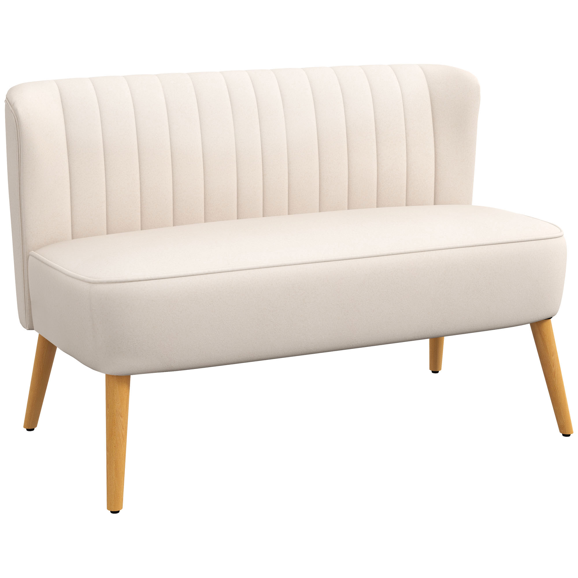 HOMCOM Sofá diseño retro 2 plazas, patas de madera, 117 cm x 56,5 cm x 77 cm, blanco crema