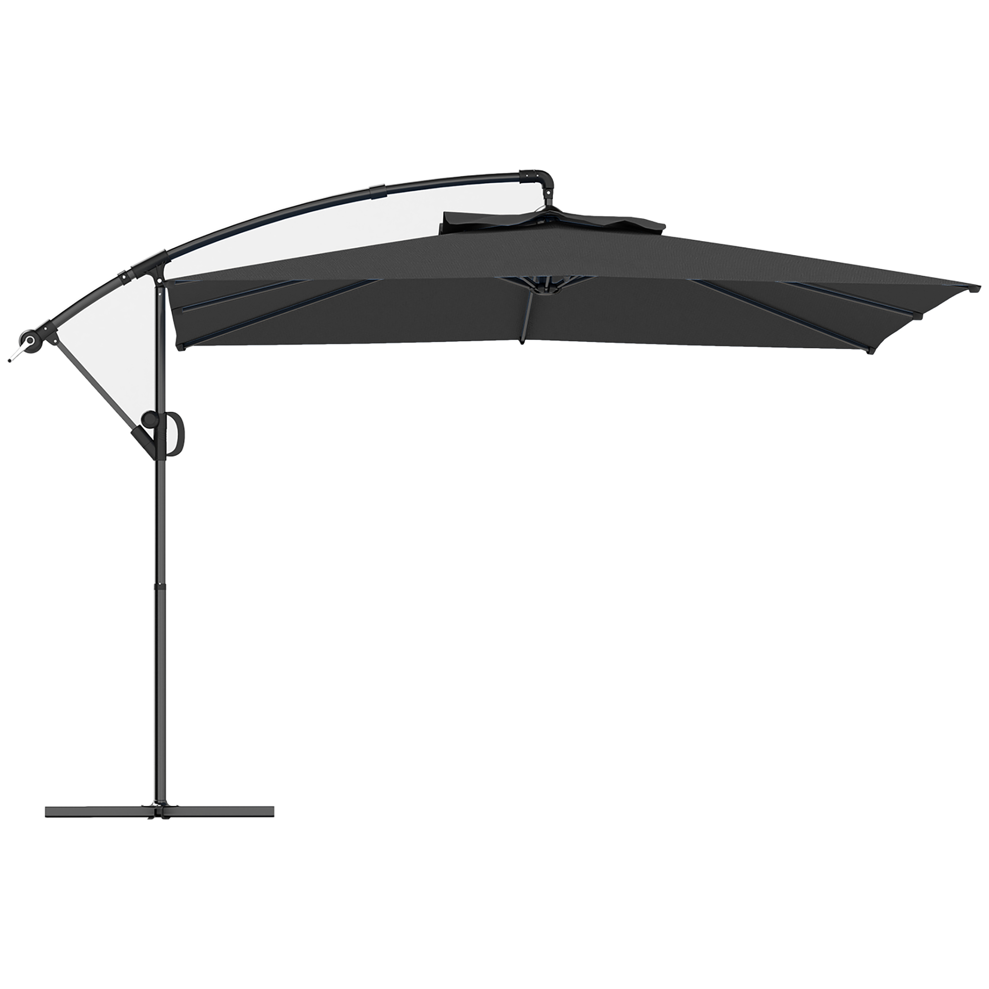 Outsunny Parasol descentrado cuadrado 3 x 3 m con manivela, base cruzada, parasol inclinable rotación a 360° lona 180 g/m² gris oscuro