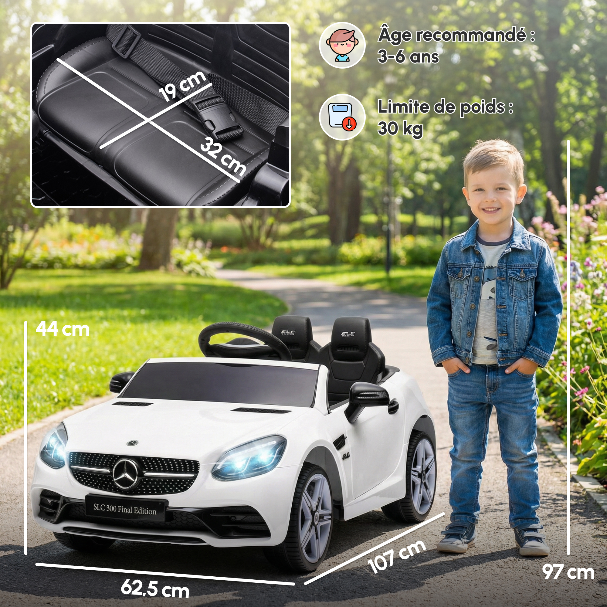 Voiture Enfants Mercedes SLC 300 12V, 2 Moteurs, Télécommande, Musique - Noir, 3-6 Ans Voiture Enfants Mercedes SLC 300 12V, 2 Moteurs, Télécommande, Musique - Noir, 3-6 Ans