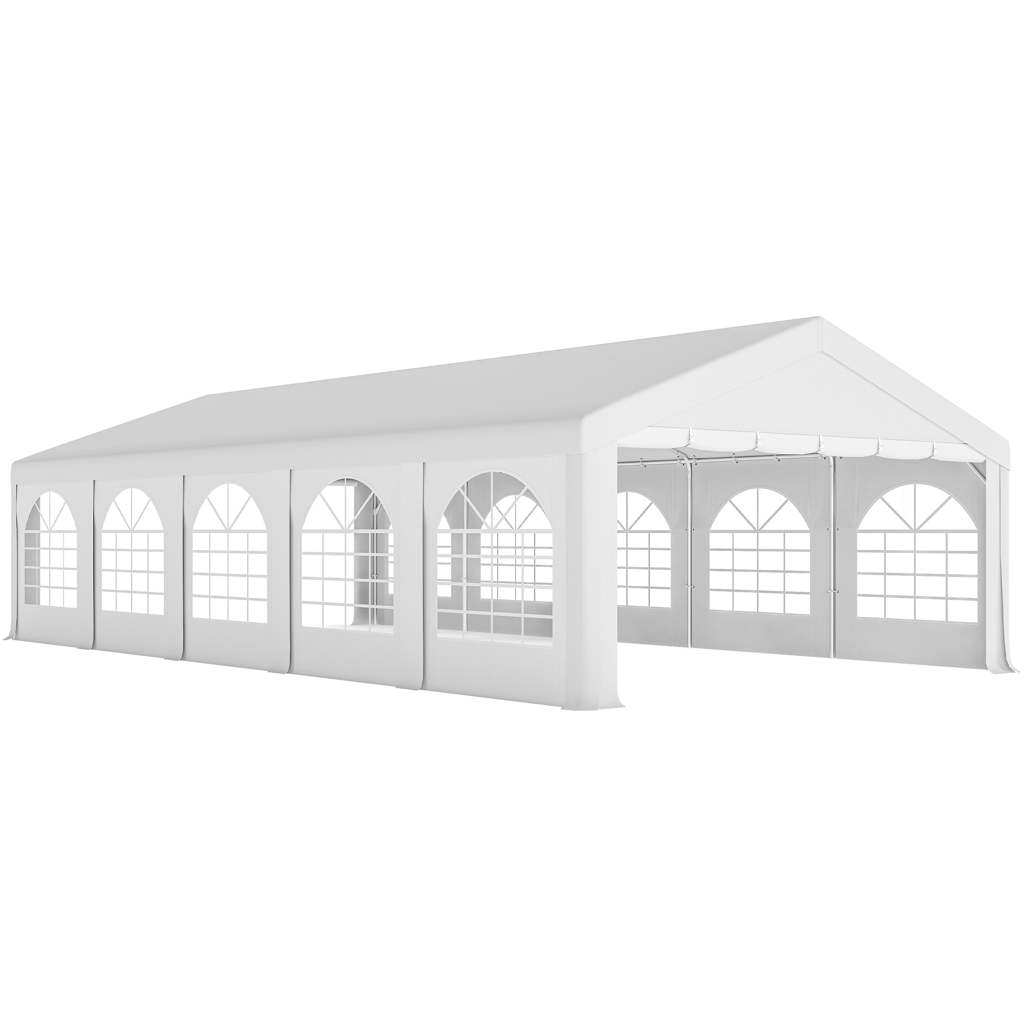 Outsunny Carpa de recepción pabellón 5 compartimentos protección UPF30+ estructura reforzada 10 paredes extraíbles 5 x 10 m blanco