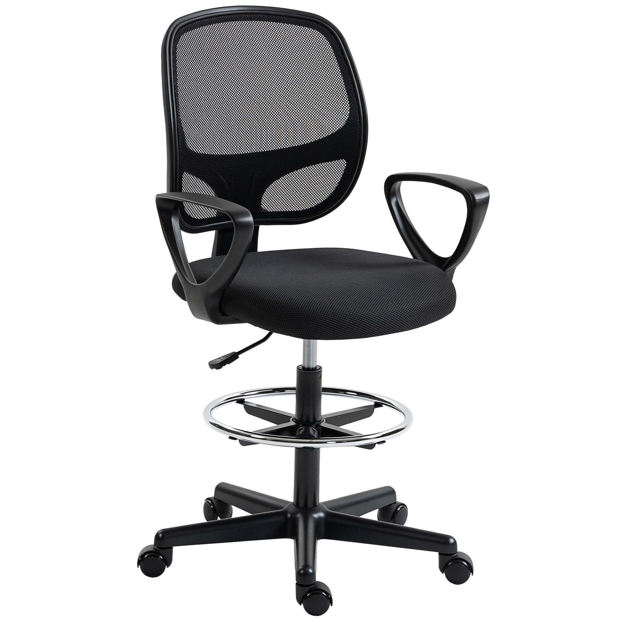 HOMCOM Silla de oficina ergonómica, sillón con reposapiés y reposabrazos, altura ajustable, 59x58x103-123cm, negro | Aosom España