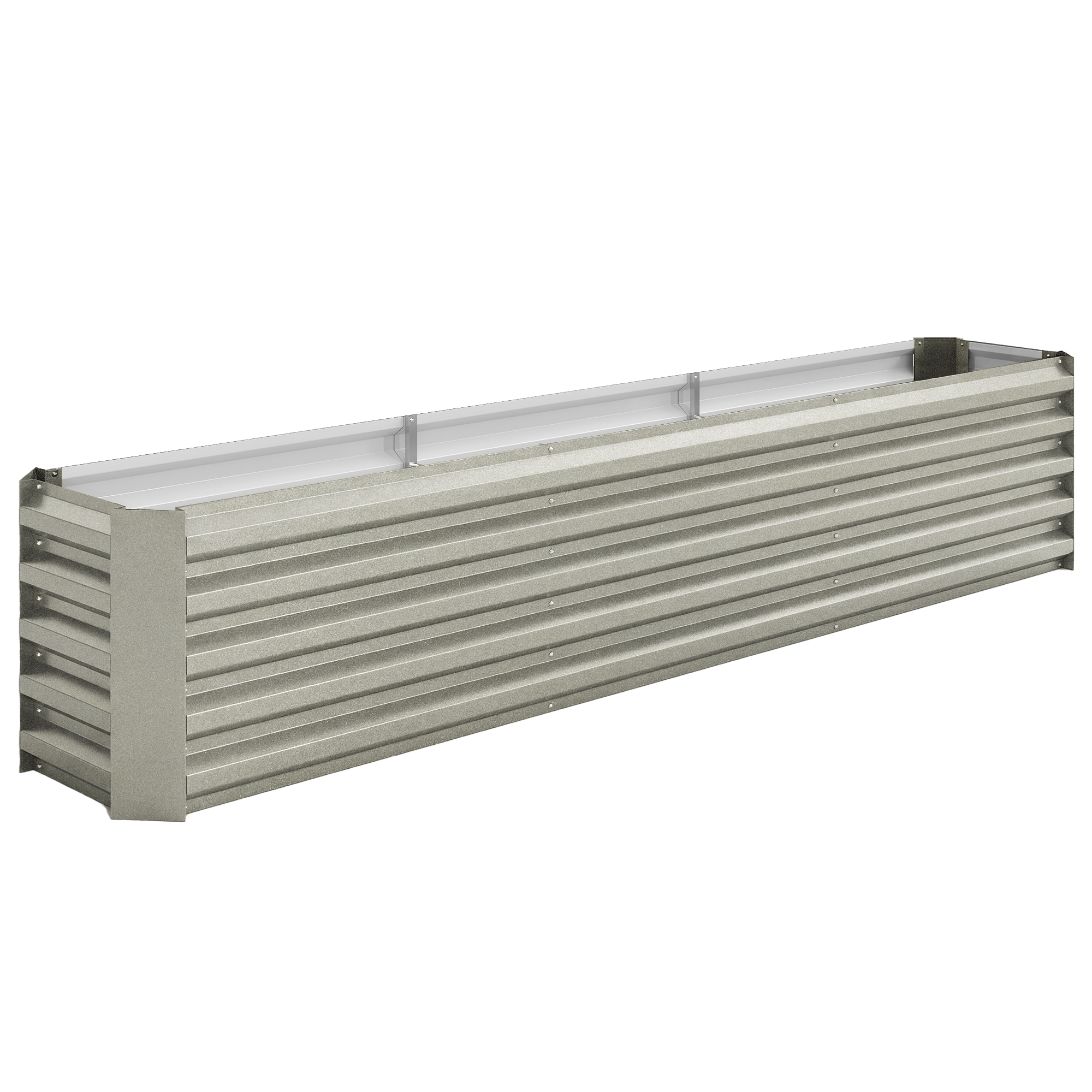 Outsunny Huerto cuadrado huerto elevado acero galvanizado barras de apoyo y placas de esquina fondo abierto 240x40x45cm gris plateado