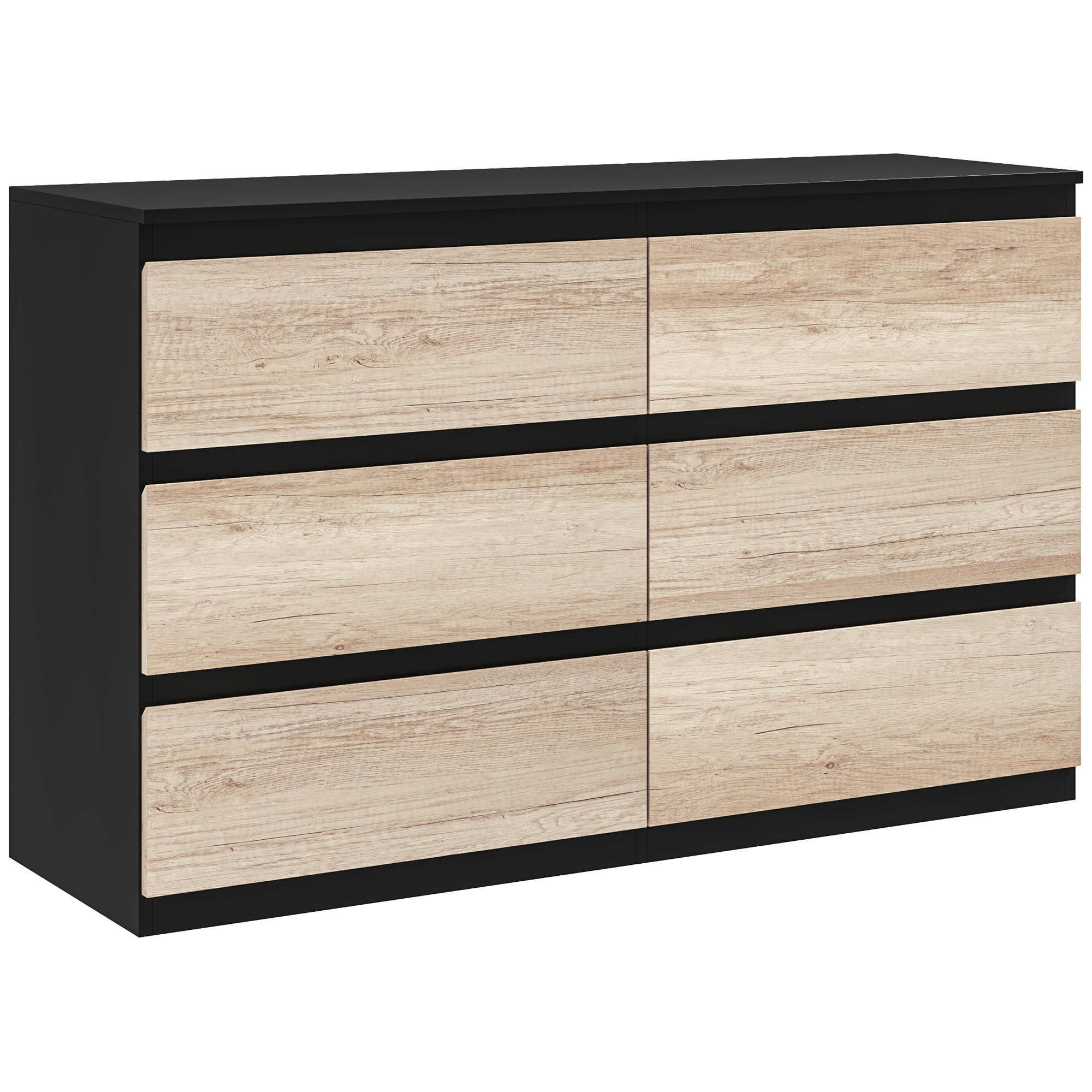 HOMCOM Cómoda 6 cajones mueble de almacenamiento sin tiradores diseño minimalista 120 x 39 x 75 cm negro y madera natural
