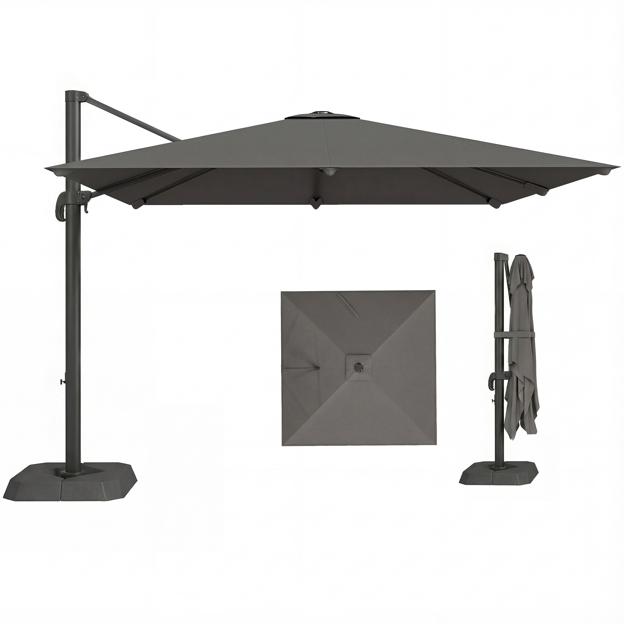Outsunny Parasol Descentrado e Inclinable 3x3 m con Base de Cruz Rellenable y Manivela, en Poliéster Gris Oscuro