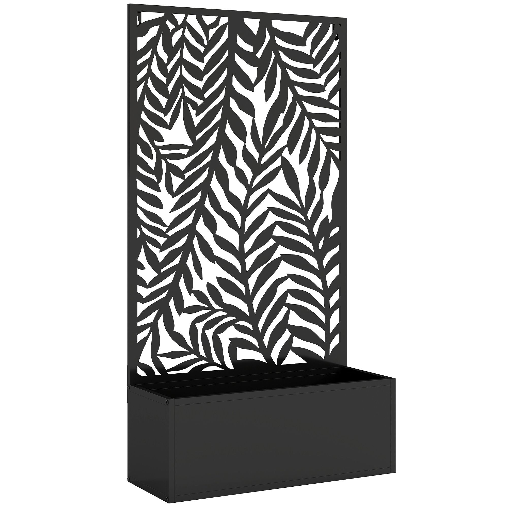 Outsunny Jardinera con privacidad y enrejado motivos de hojas tropicales 61 x 23 x 113 cm Negro