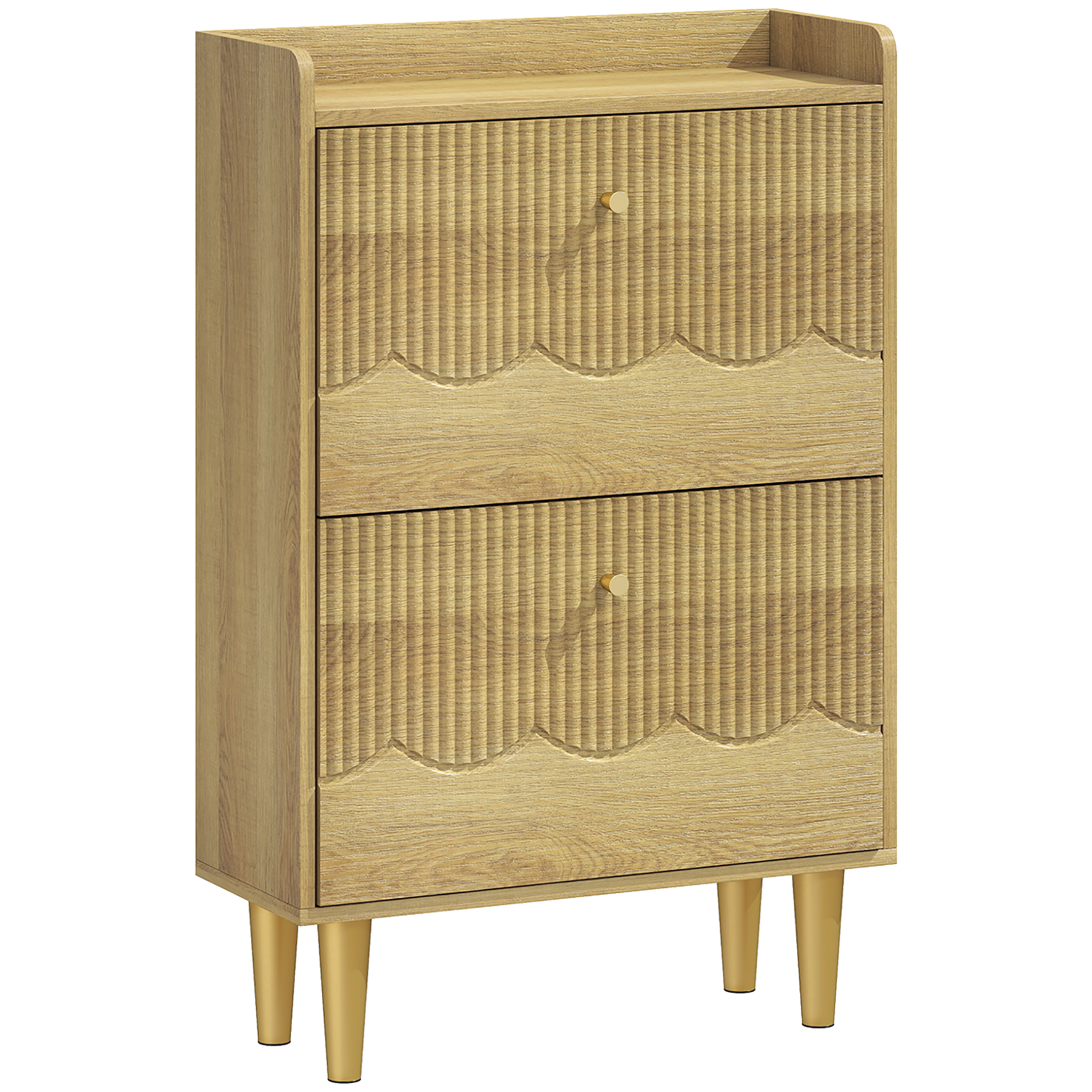 HOMCOM Zapatero para 12 pares, zapatero estrecho, 2 cajones abatibles, estantes regulables, 60x24x92cm, roble