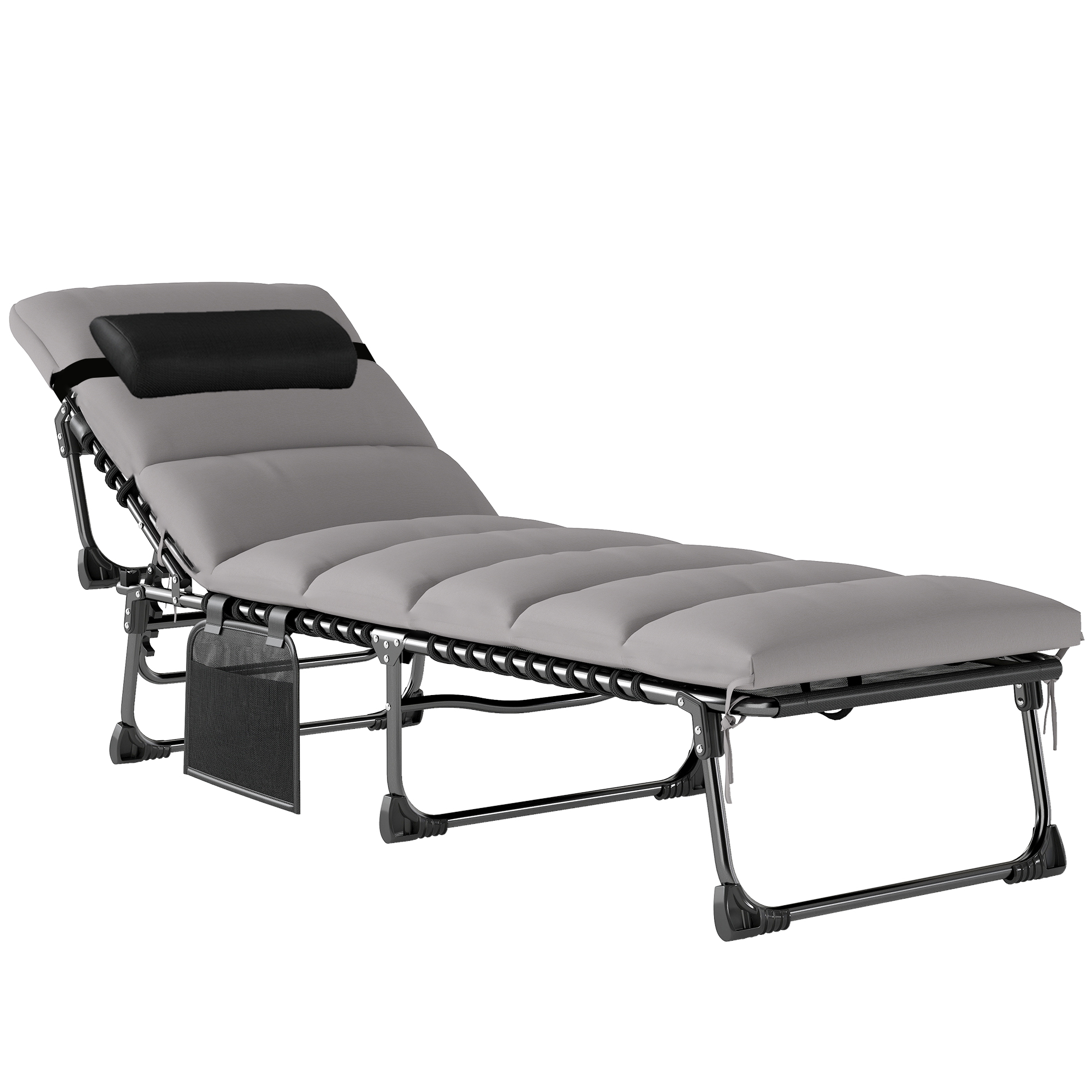 Outsunny Tumbona plegable portátil para jardín con respaldo ajustable 5 posiciones, colchón acolchado, reposacabezas