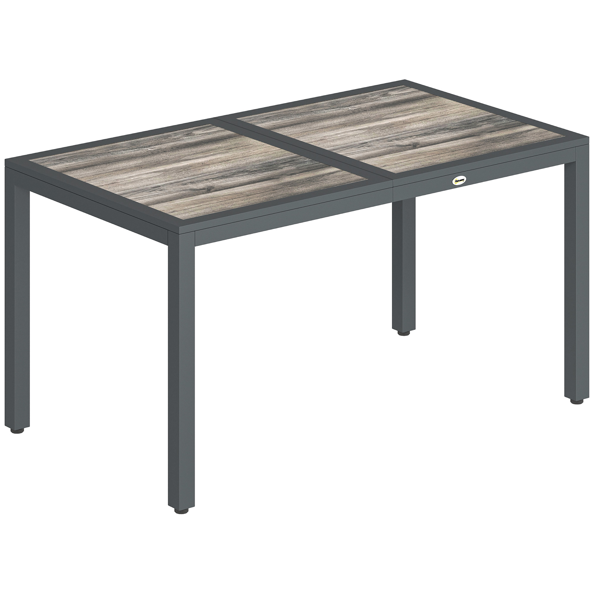 Outsunny Mesa de jardín para 4 a 6 personas, mesa de comedor exterior con tablero efecto madera, 140 x 80 x 72 cm, gris oscuro