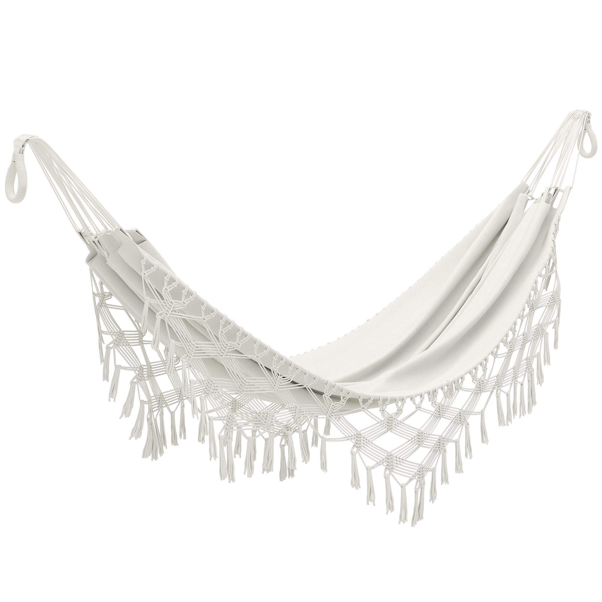 Outsunny Hamaca Exterior Bohemia, Hamaca de jardín Colgante con Flecos y Bolsa de Transporte extra grande 288 x 150 cm, Beige