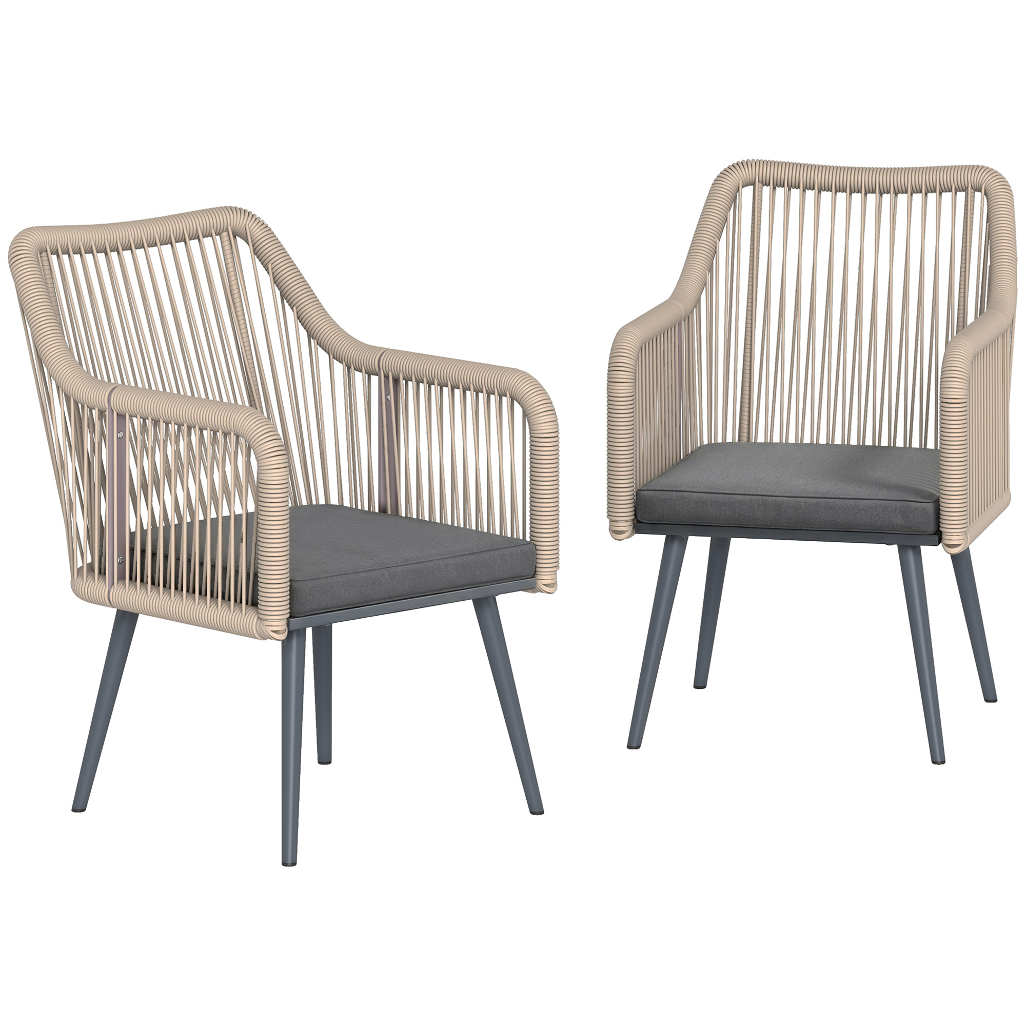 Outsunny Sillas de Comedor para Exterior en Acero, para Patio, Balcón, Terraza, Exterior, 54x65x80cm, Gris oscuro