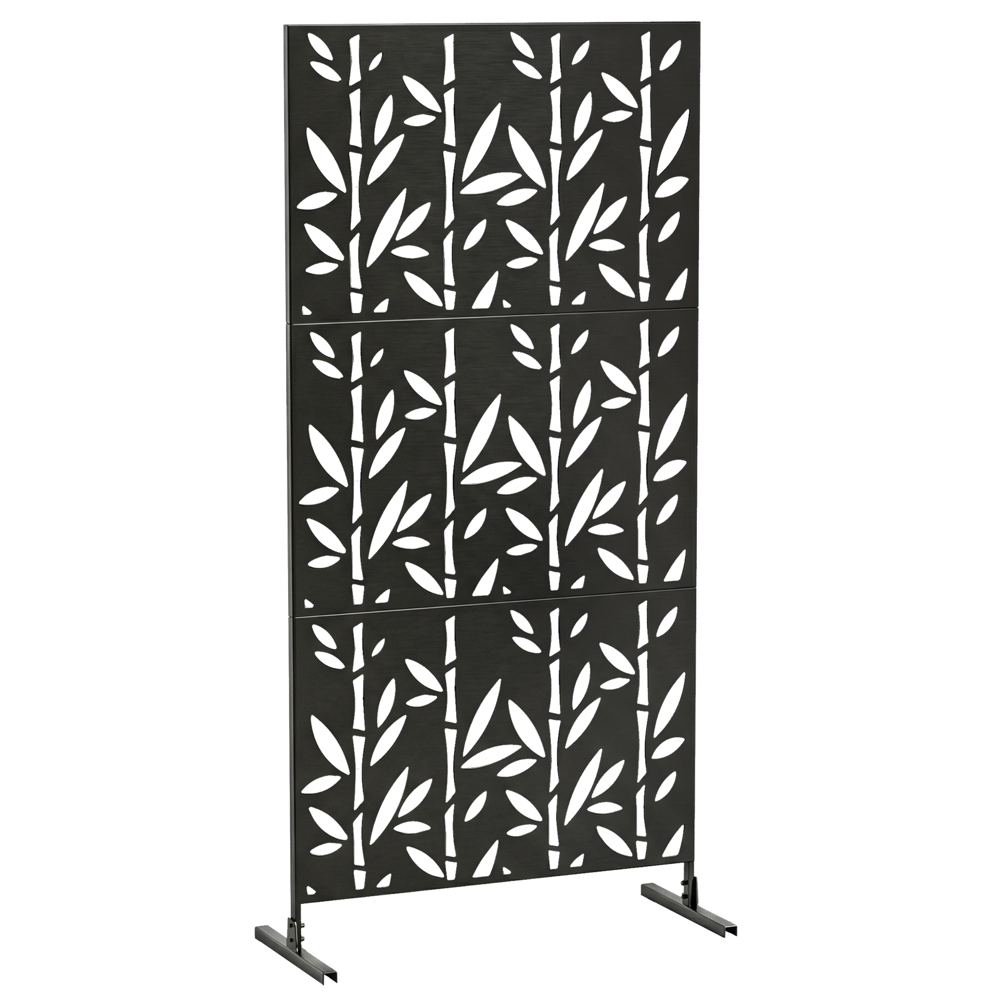 Outsunny Panel separador decorativo exterior Claustra decorativo jardín 3 paneles con motivo bambú metal 92x40x192cm Negro