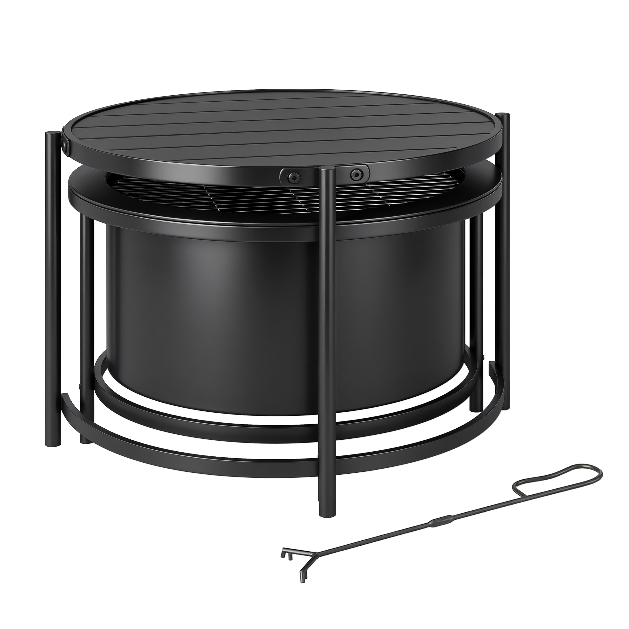 Outsunny Brasero 66 x 63 x 41 cm Redondo con parrilla, atizador, tapa y soporte Negro