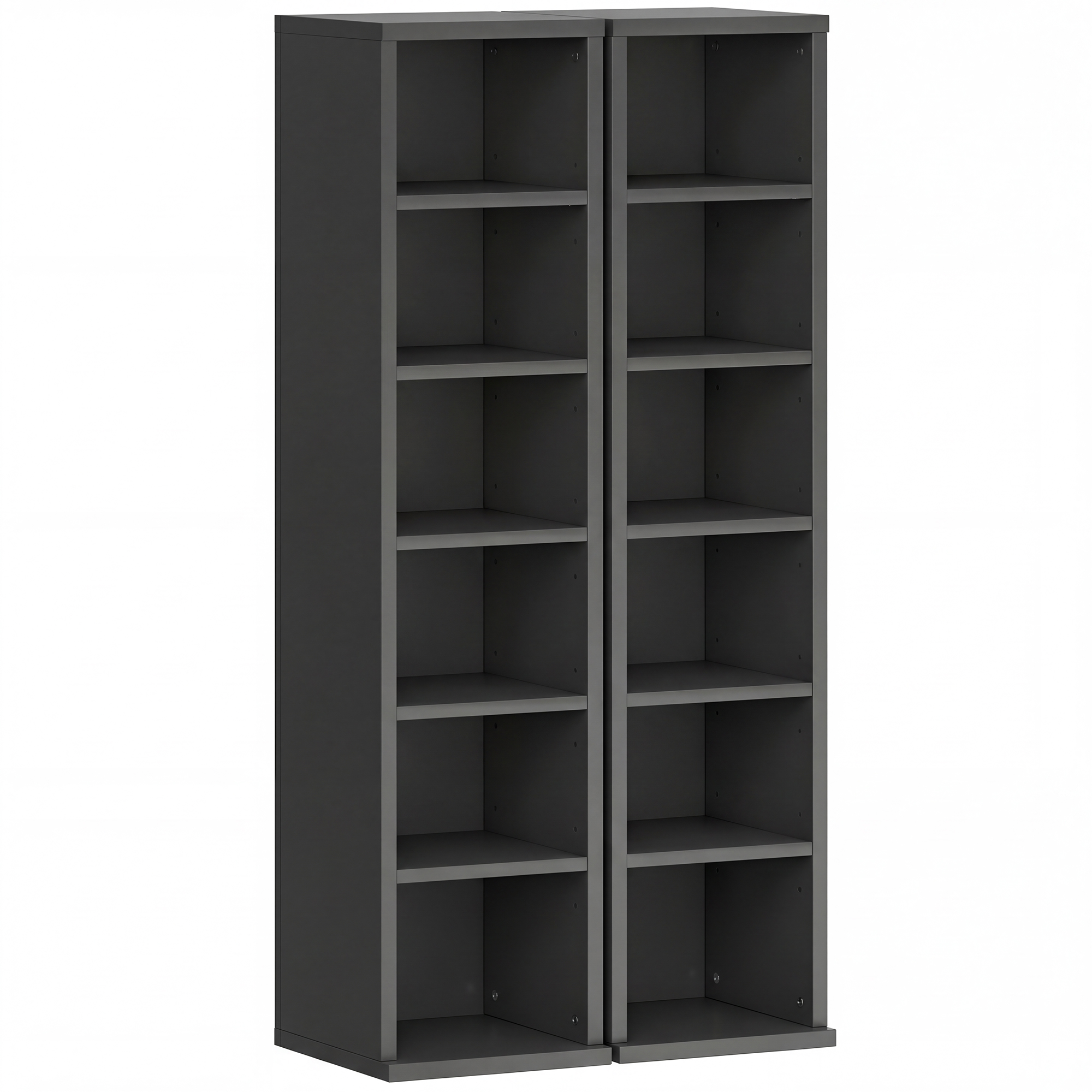 HOMCOM Lote de 2 estanterías columna armario de almacenamiento CD-DVD 12 compartimentos 21 x 22,5 x 88,5 cm capacidad 204 CD negro