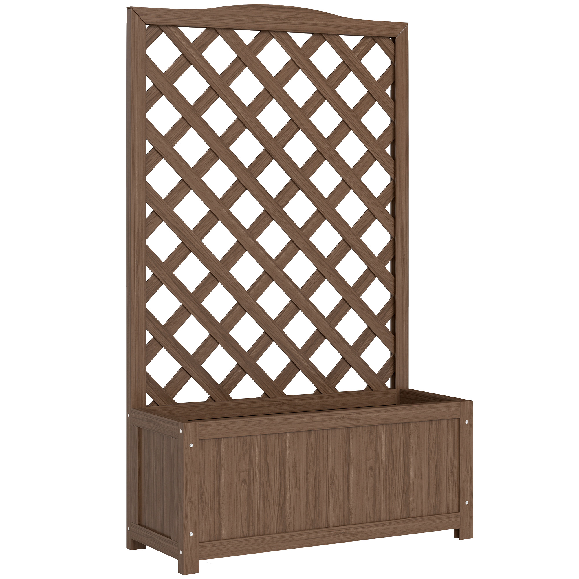 Outsunny Jardinera con enrejado, macetero para plantas trepadoras, hortalizas, flores, en madera maciza, 70x28x117 cm, café oscuro