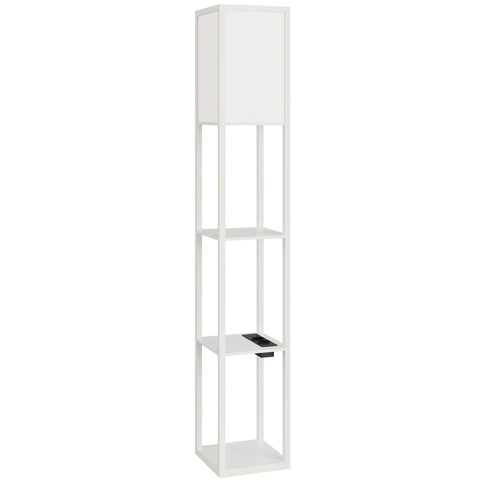 HOMCOM Lámpara de Pie con Estantes, Luz Regulable, Interruptor de Pedal y Puertos USB, Blanco