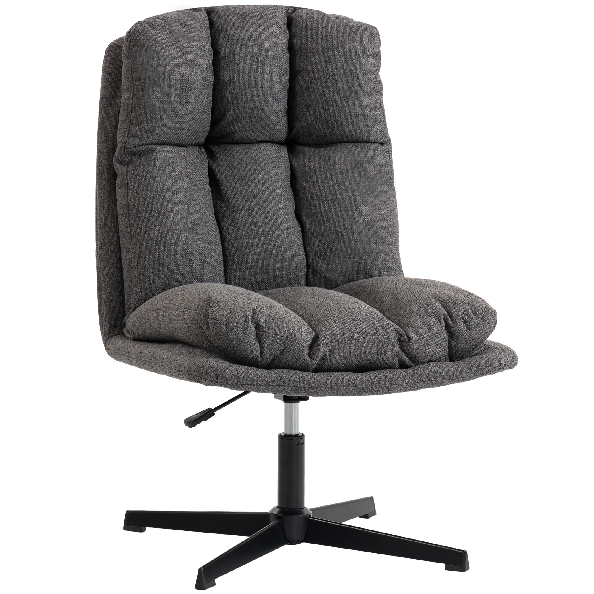 HOMCOM Sillón de acento giratorio, sillón de lectura de tela efecto lino sin reposabrazos con asiento amplio y patas metálicas, Gris oscuro