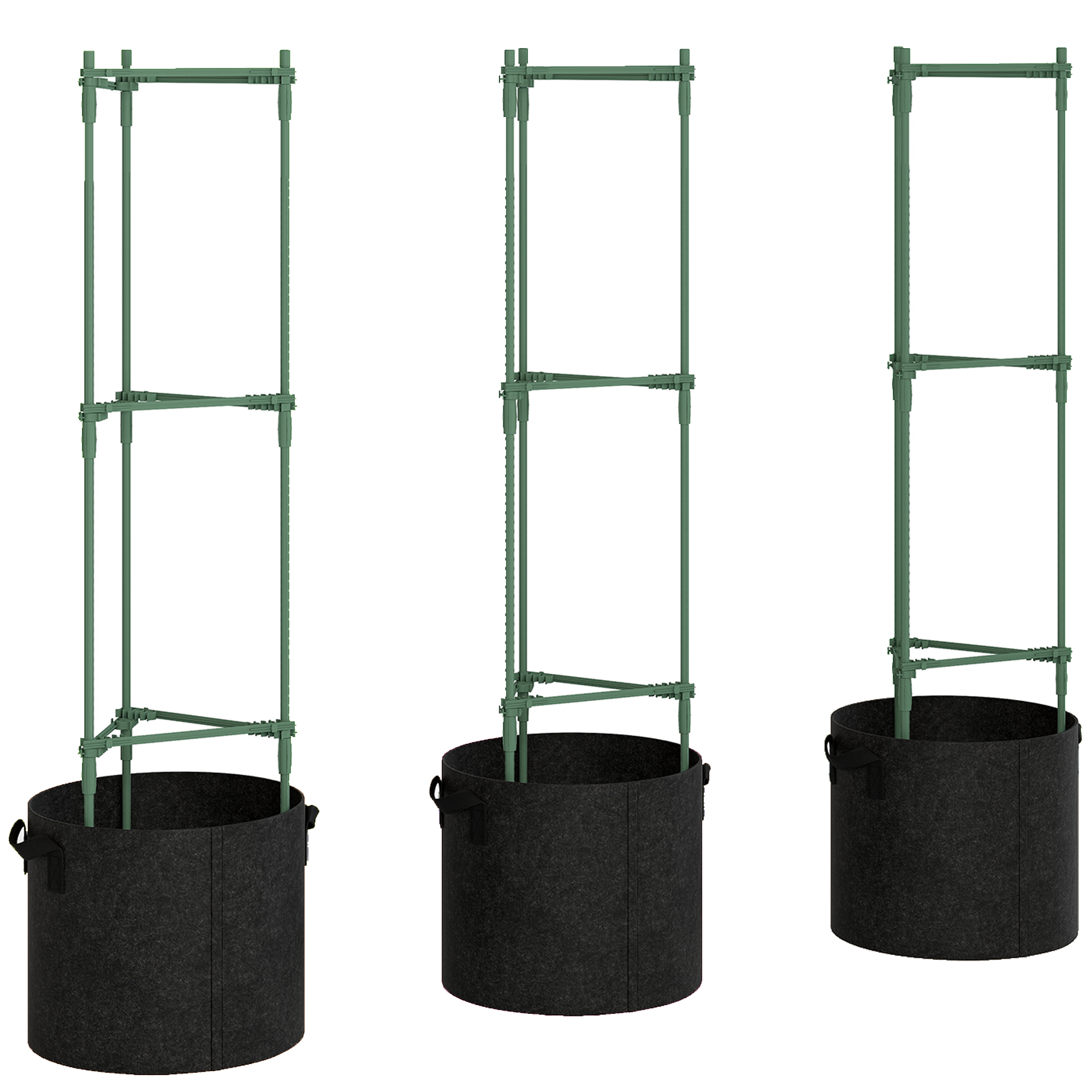Outsunny Huerto elevado con enrejado, sacos de 83,7 litros, set de 3, macetero triangular soporte para tomates 35 x 35 x 120 cm
