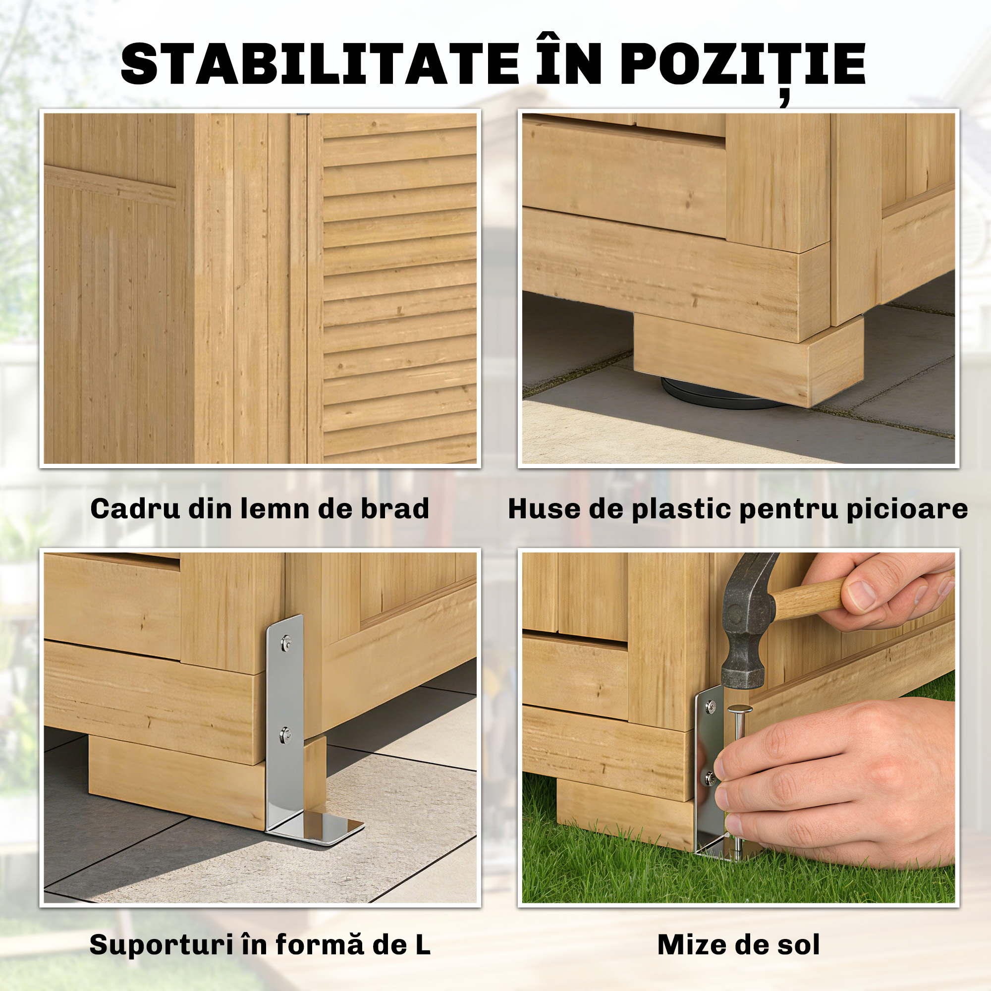  Dulap de Gradina din Lemn de Brad cu Rafturi si Ferestre din Acril, Casuta Depozitare Unelte Exterioare cu Acoperis Asfaltat, Usi Blocabile, 128x57.5x197 cm, Maro Deschis [6]