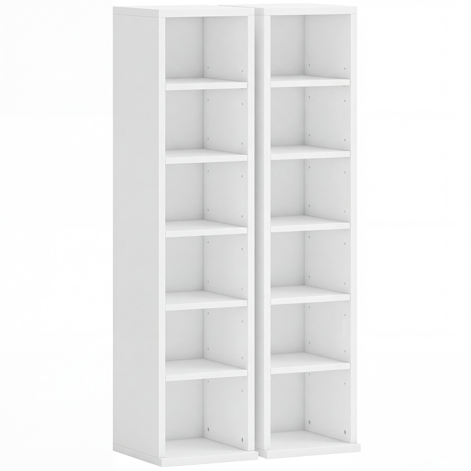 HOMCOM Lote de 2 estanterías columna armario de almacenamiento CD-DVD 12 compartimentos 21 x 22,5 x 88,5 cm capacidad 204 CD blanco