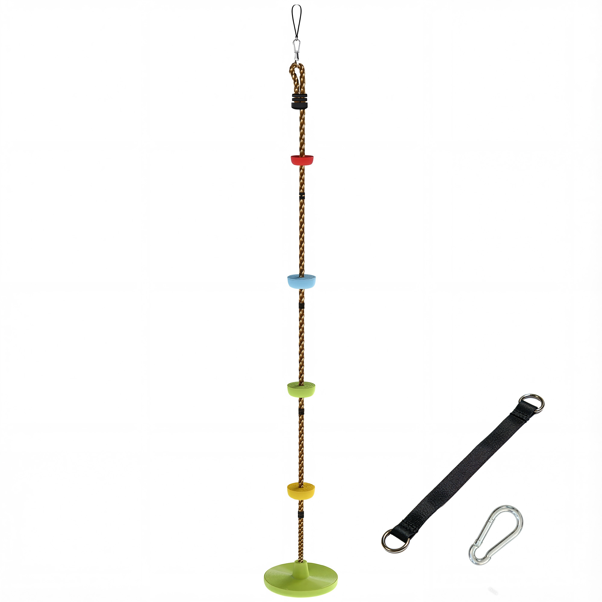 AIYAPLAY Cuerda de escalada Columpio 1,9 m, Columpio disco para niños con plataforma, cincha y mosquetón, verde