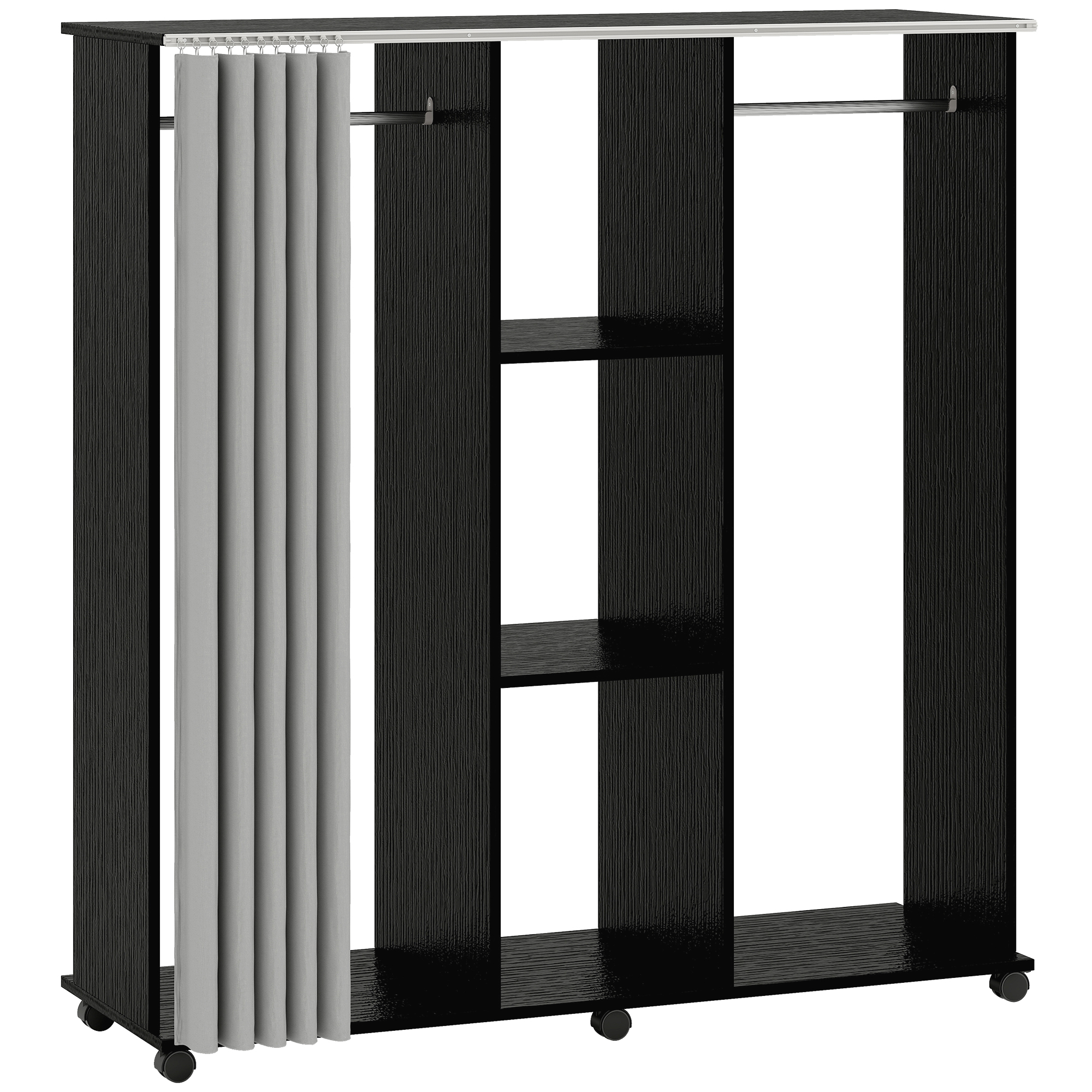 HOMCOM Armario ropero Mueble de Almacenamiento Móvil 6 ruedas 120L x 40l x 128H cm en madera Negro