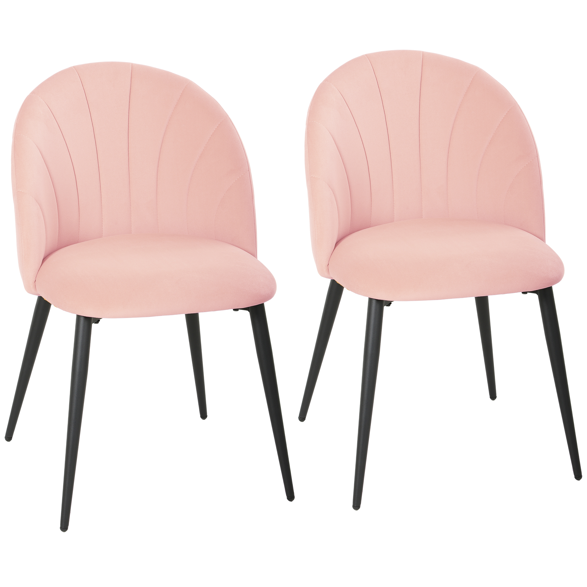 HOMCOM Set 2 Sillas de Comedor Acolchadas con Respaldo en Concha en Terciopelo, 52x55x79 cm, Rosa
