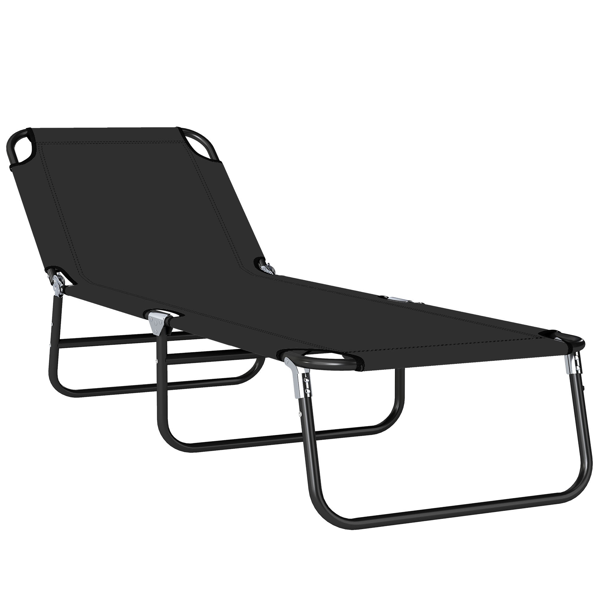 Outsunny Portable Sun Lounger: Folding Recliner for Poolside Relaxation, Adjustable Backrest, Jet Black