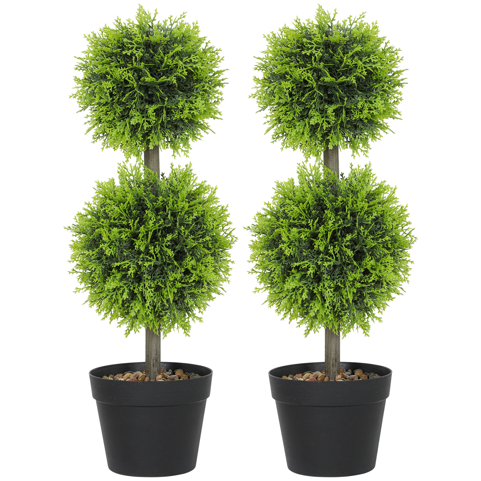 HOMCOM Lote de 2 plantas artificiales decorativas, bolas de boj artificial 60 cm con maceta, plástico, verde