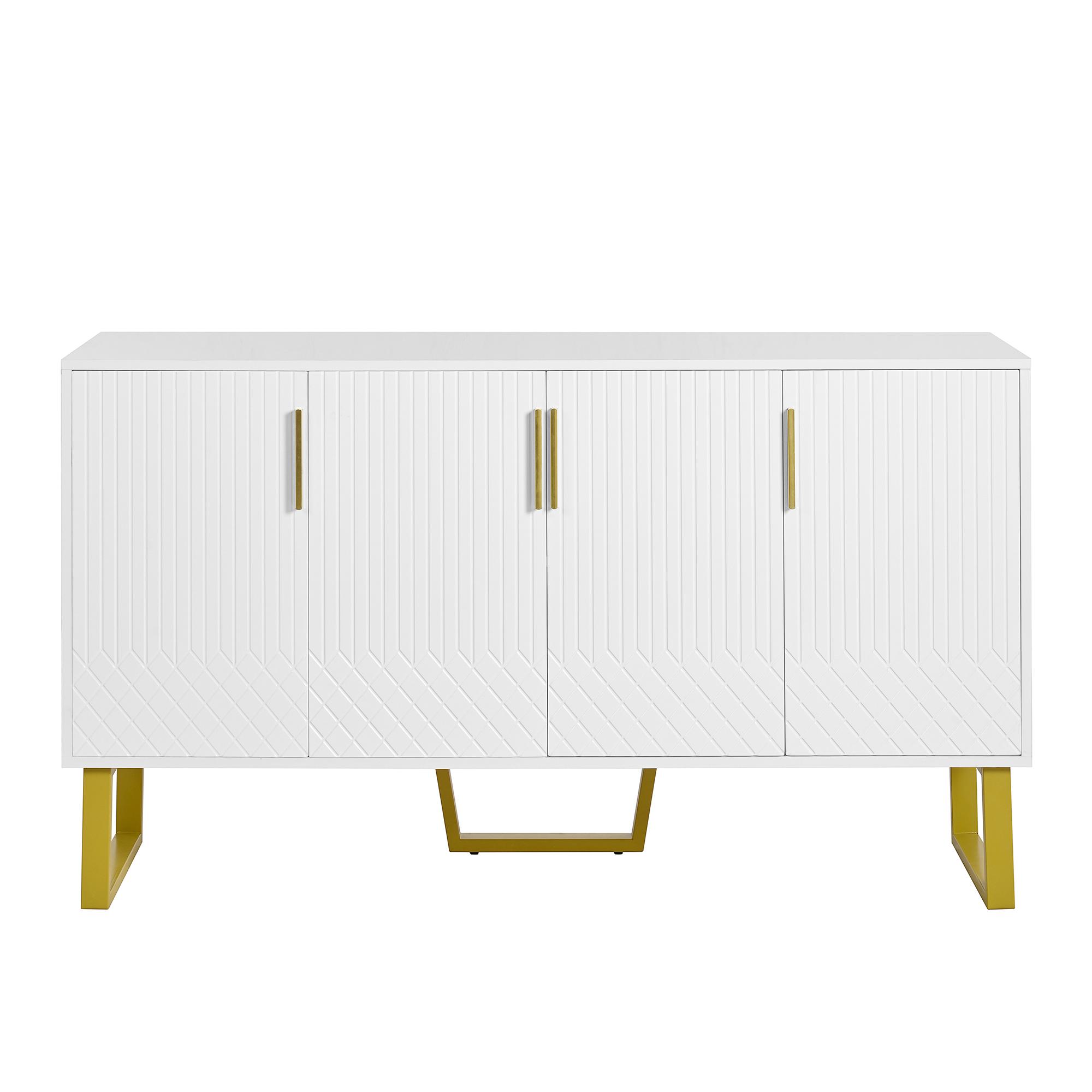 Bufet cu 4 uși mânere și picioare din metal spațiu mare de depozitare 140x40x80 cm Alb