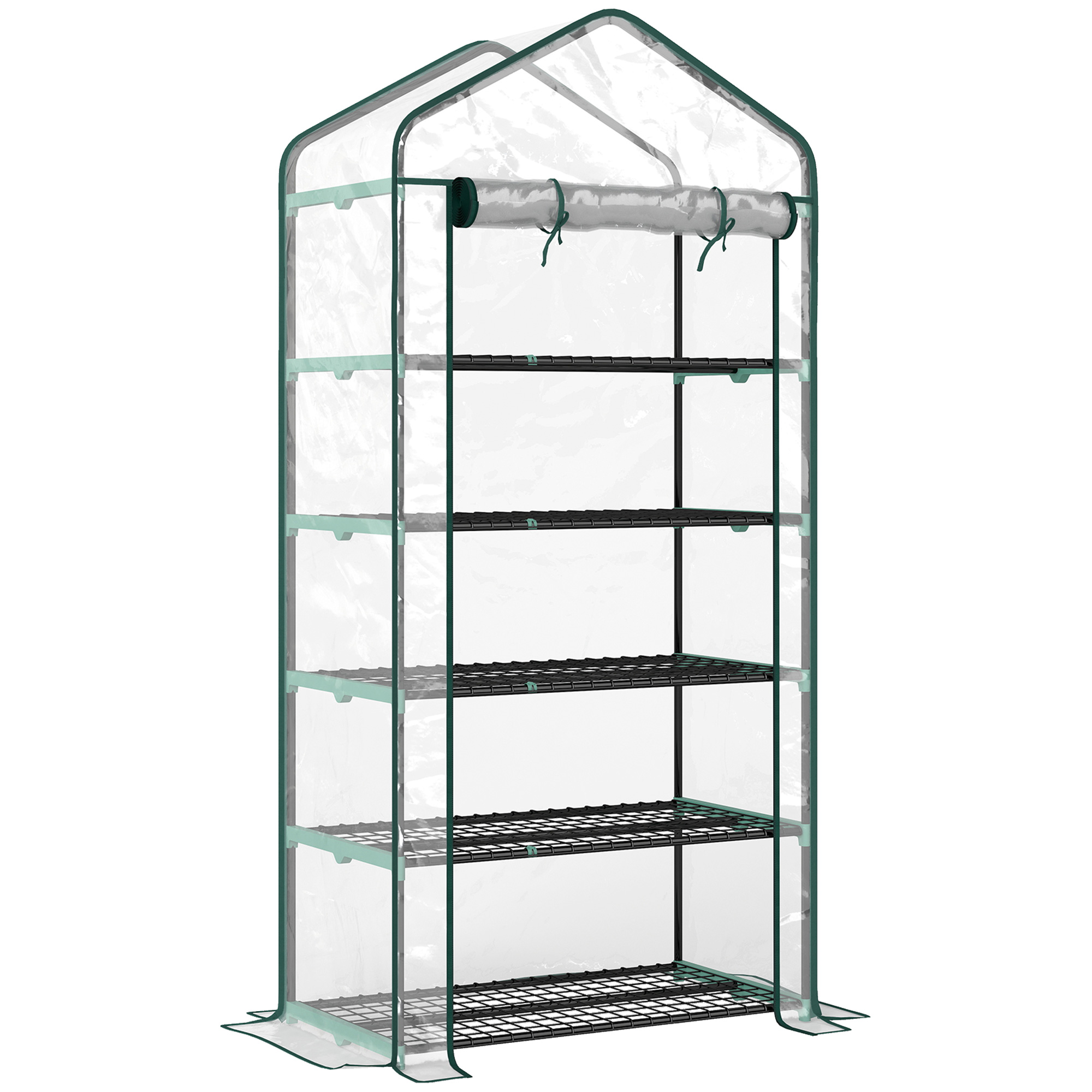 Outsunny Invernadero de jardín PVC con estantes 5 niveles, invernadero de balcón, chasis de acero, puerta con cremallera, 90x49x193cm, transparente