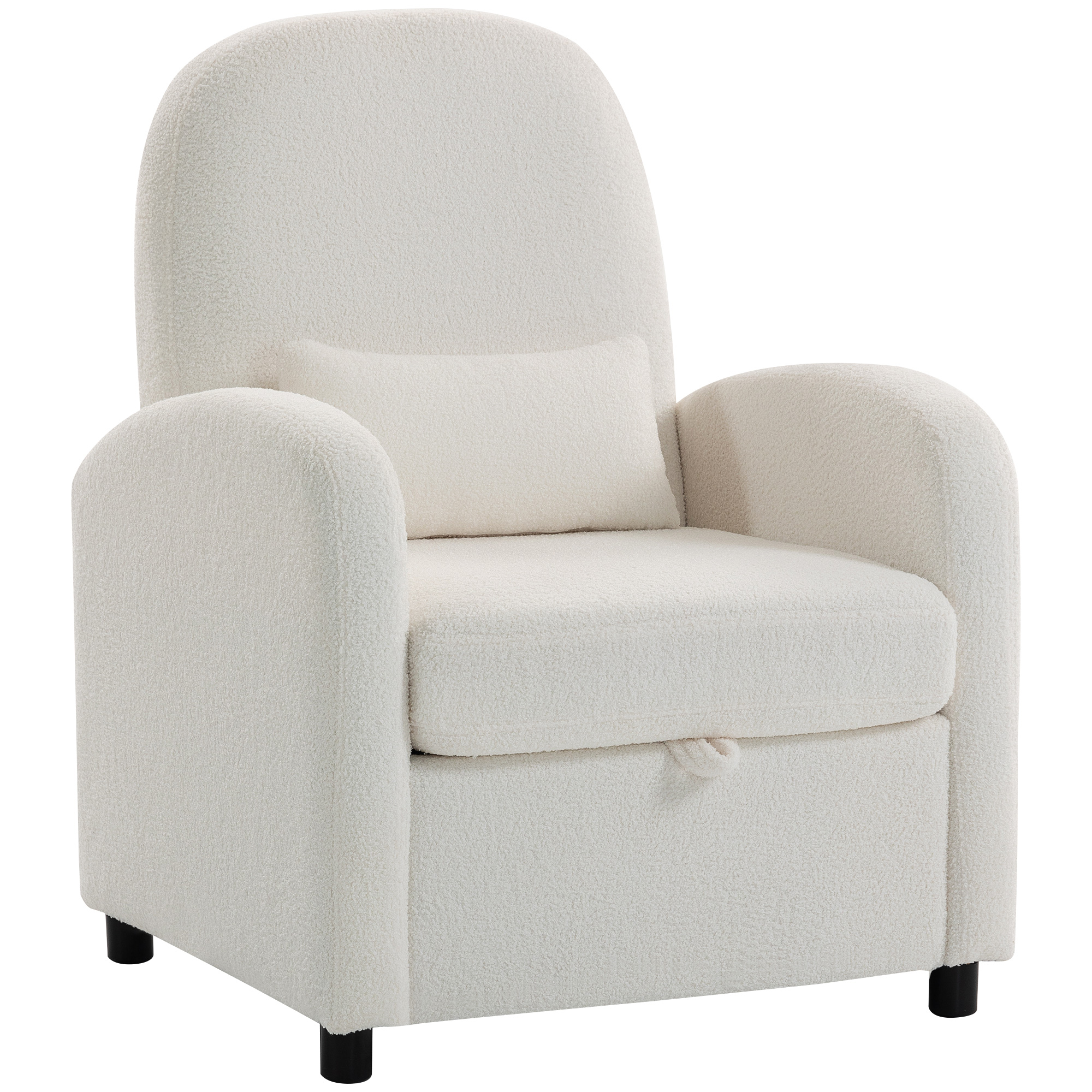 HOMCOM Sillón Moderno con Espacio Contenedor Oculto y Cojín, Revestimiento en Tejido Teddy, 76x77x95 cm, Crema