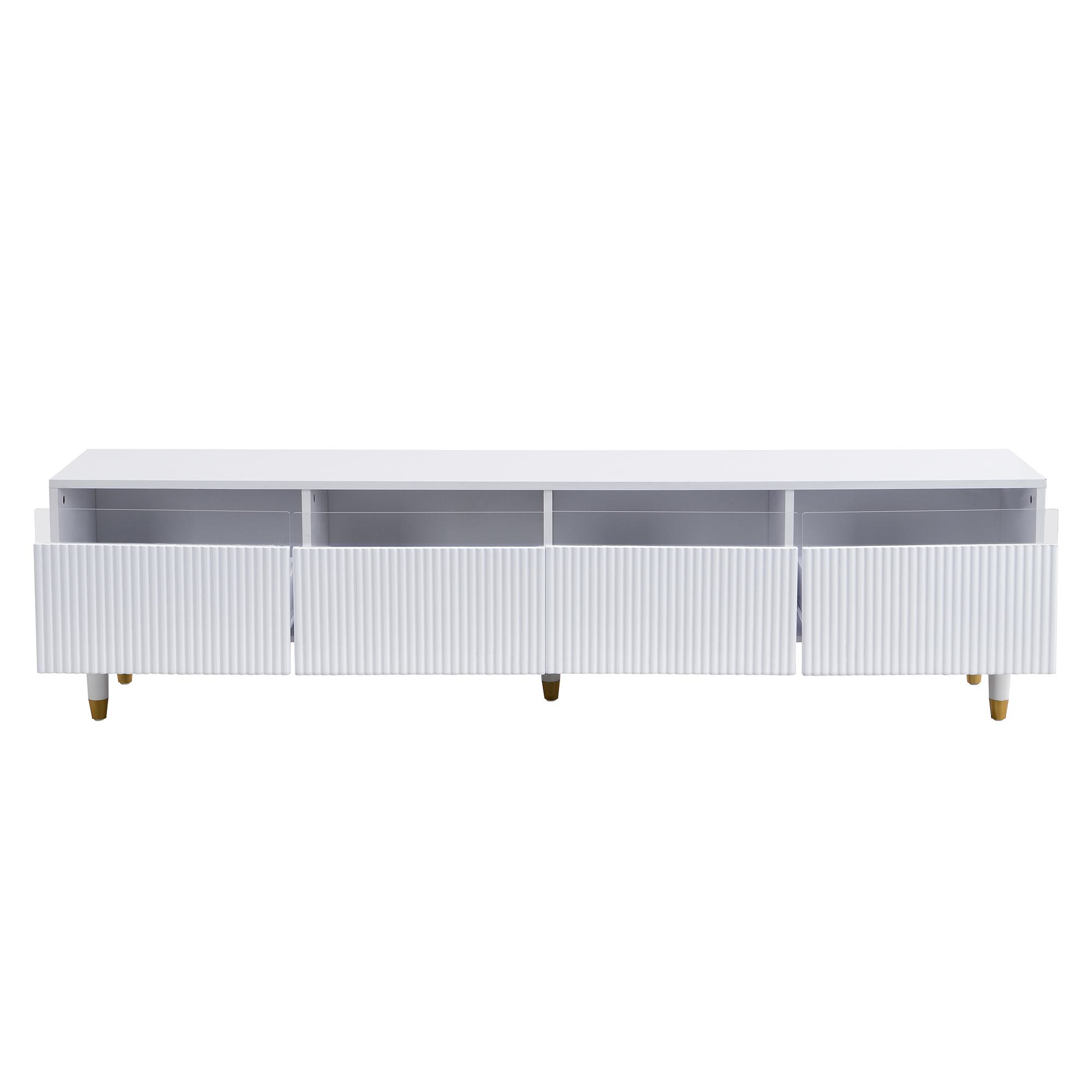 Comodă TV cu 4 sertare din MDF și acril 178x35x45 cm Alb