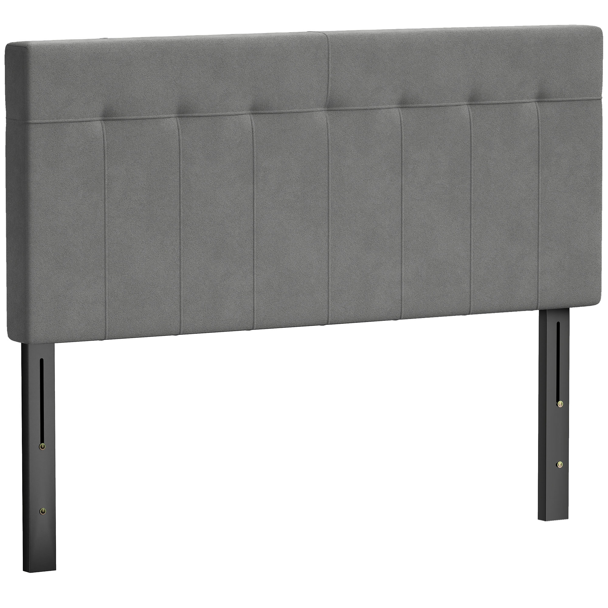 HOMCOM Cabecero 3 alturas regulable Cabecero de cama con patas metálicas efecto terciopelo para dormitorio 140x10x106/116/126 cm Gris