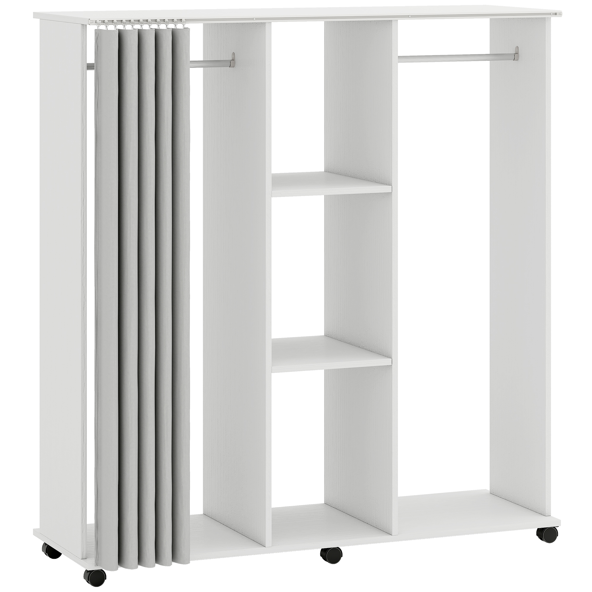 HOMCOM Armario ropero Mueble de almacenamiento móvil 6 ruedas 120L x 40l x 128H cm en madera blanca