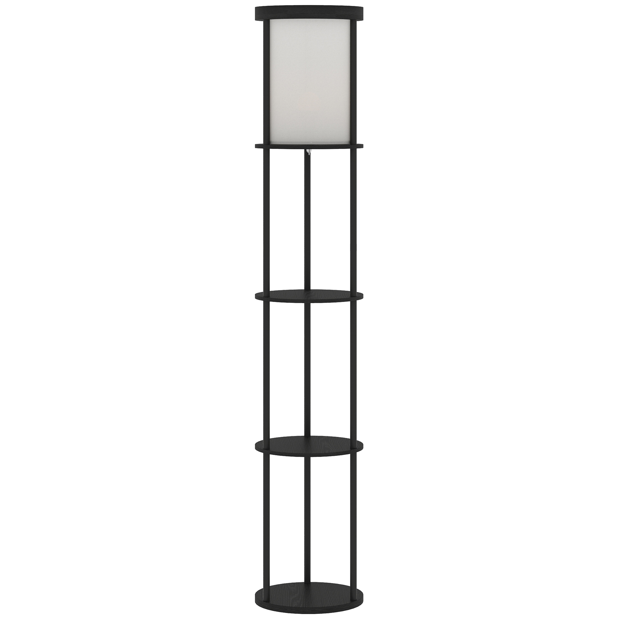 HOMCOM Lámpara de pie con 3 estantes, diseño redondo, mando a distancia, interruptor de pie, temperatura de luz ajustable, para salón, Negro | Aosom España