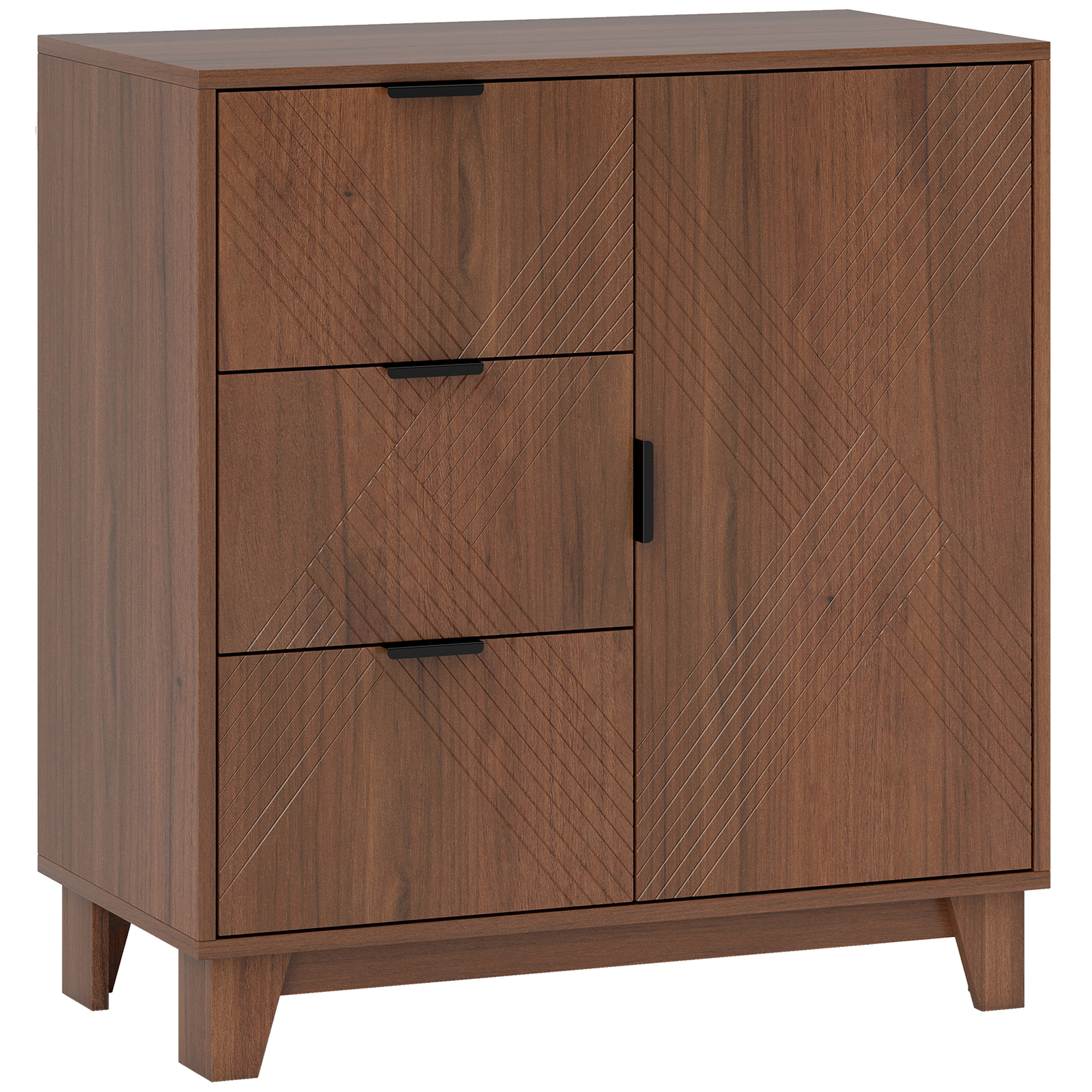 HOMCOM Aparador salón mueble de almacenamiento con armario y puerta 3 cajones y estante regulable 75 x 39 x 80 cm, efecto madera marrón