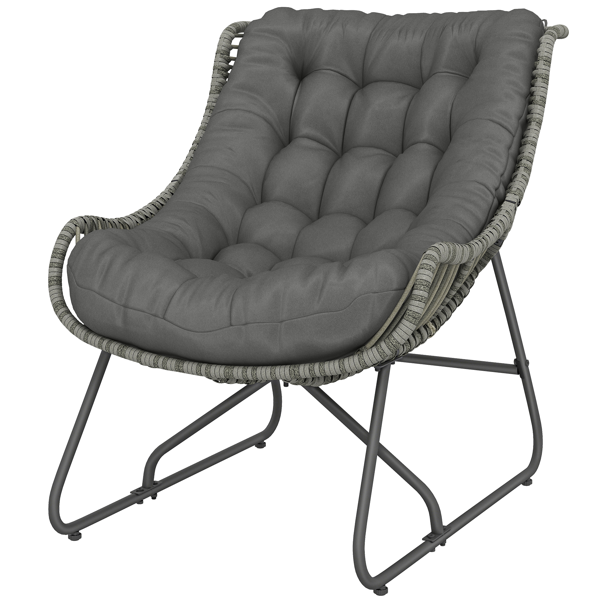Outsunny Fauteuil en rotin avec coussin et sangles, fauteuil outdoor rembourré en polyrotin, fauteuil panier jusqu'à 120 kg
