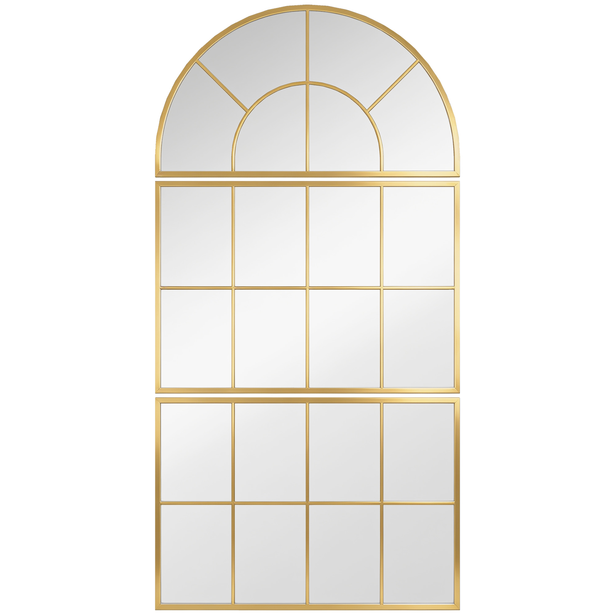 Espejo de pared arqueado espejo de pared en forma de ventana juego de 3 piezas marco en metal 76 x 150 cm dorado HOMCOM