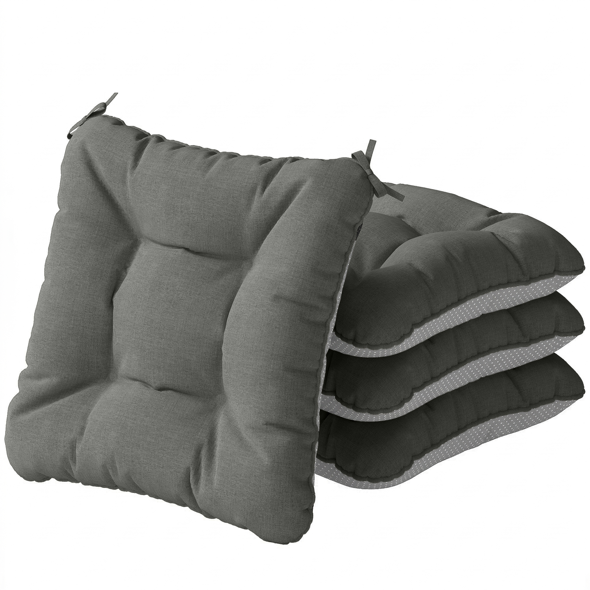 Outsunny Set di 4 Cuscini per Sedie per Giardino con Laccetti e Base Antiscivolo Impermeabili 39,5x39,5x10 cm Grigio Scuro   Aosom Italy