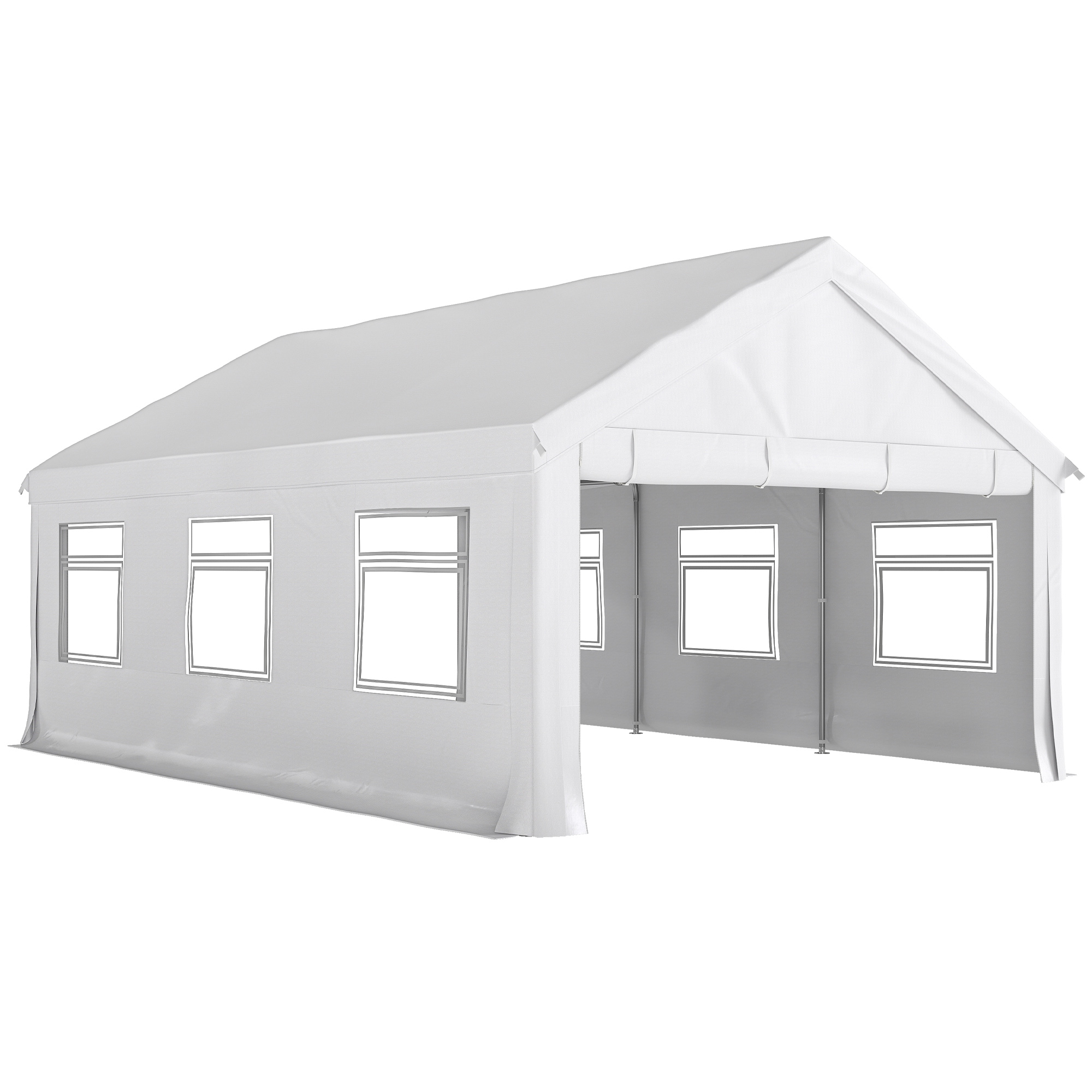 Outsunny Partyzelt 4x6 m mit Seitenwänden, Gartenpavillon aus feuerverzinktem Stahl mit 2 Reißverschlusstüren, 6 Fenstern, Abspannleinen, Außengazebo für Hochzeiten & Events, UV30+, Weiß Aosom