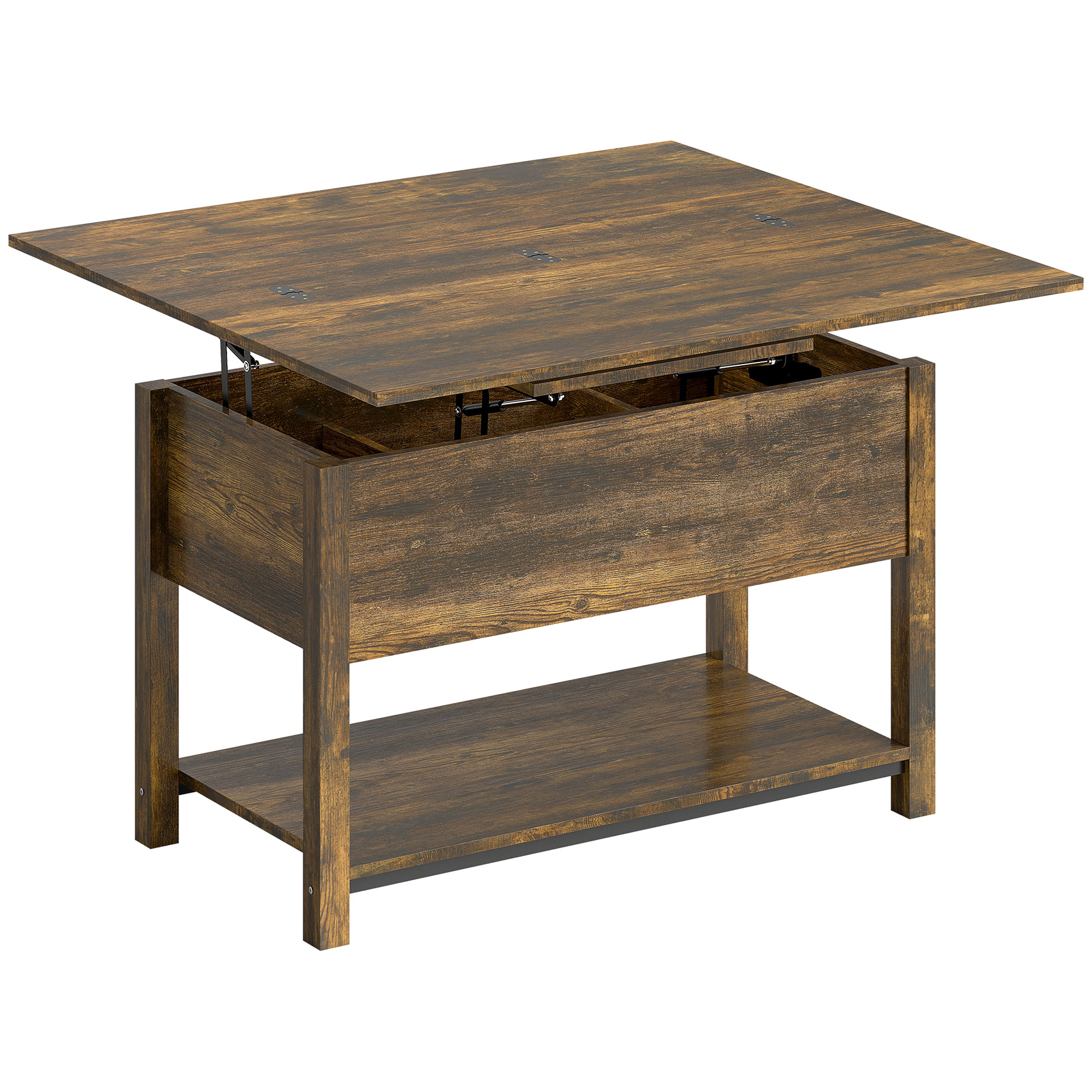 HOMCOM Mesa de centro elevable y extensible mesa de salón con compartimento oculto estante abierto 100x45x50,5cm marrón rústico