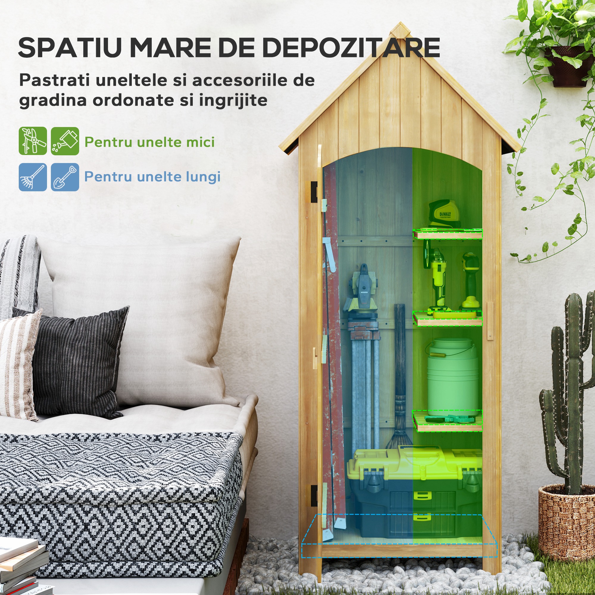  Magazie de Scule de Gradina din Lemn Impermeabila cu Usi si Rafturi, 77.5x54.2x179.5 cm [4]