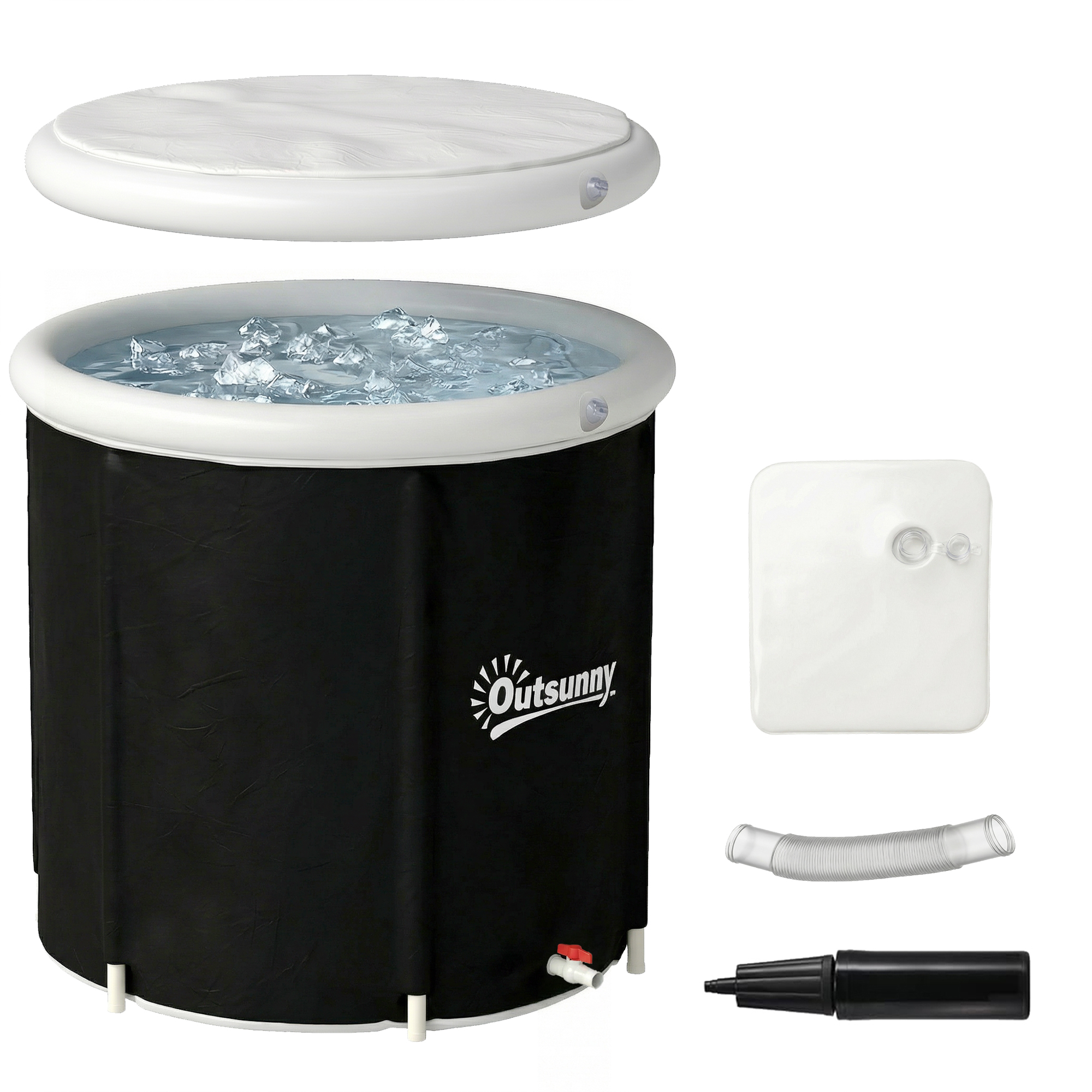 Outsunny Bañera de Hielo 280L Bañera Hinchable Portátil para Recuperación de Atletas con Cubierta y Bomba Ø78x71 cm