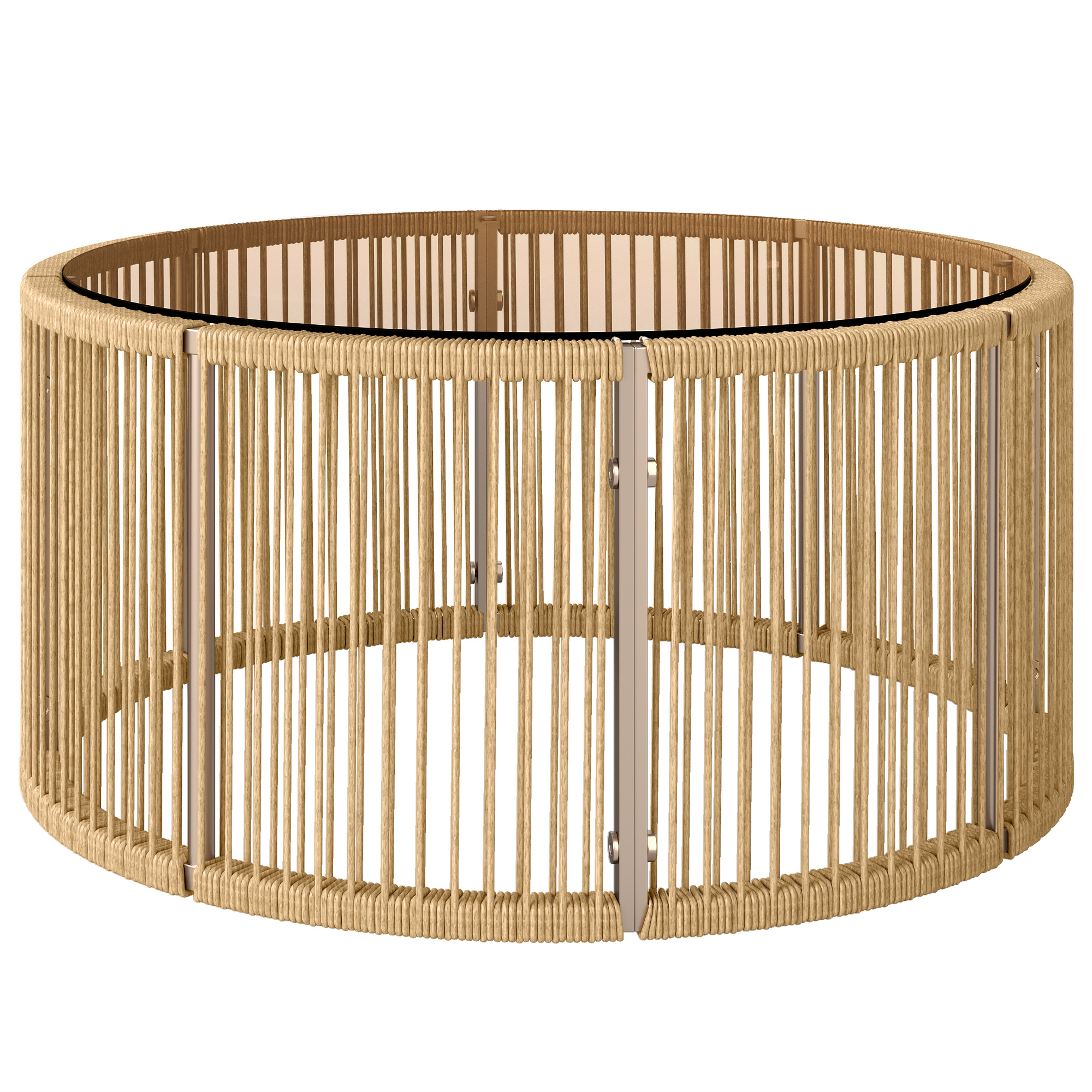 Outsunny Mesa auxiliar de poliratán, mesa de café con tablero de vidrio templado, mesa de jardín con armazón de acero 70 x 70 x 33 cm Marrón