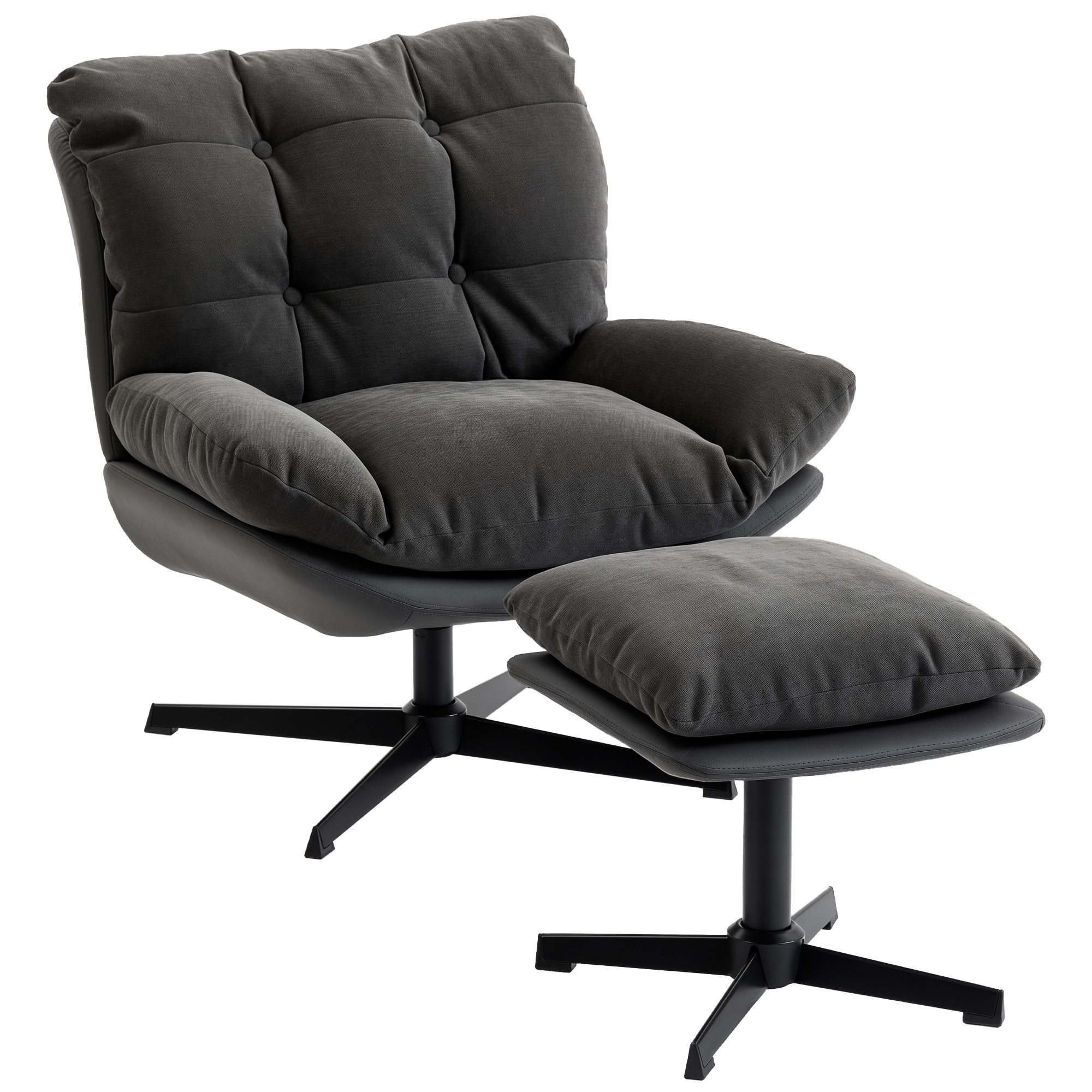 Homcom Dark Grey Accent Chair With Footstool, Swivel Lounge Chair With Chenille Upholstery, Metal Base,