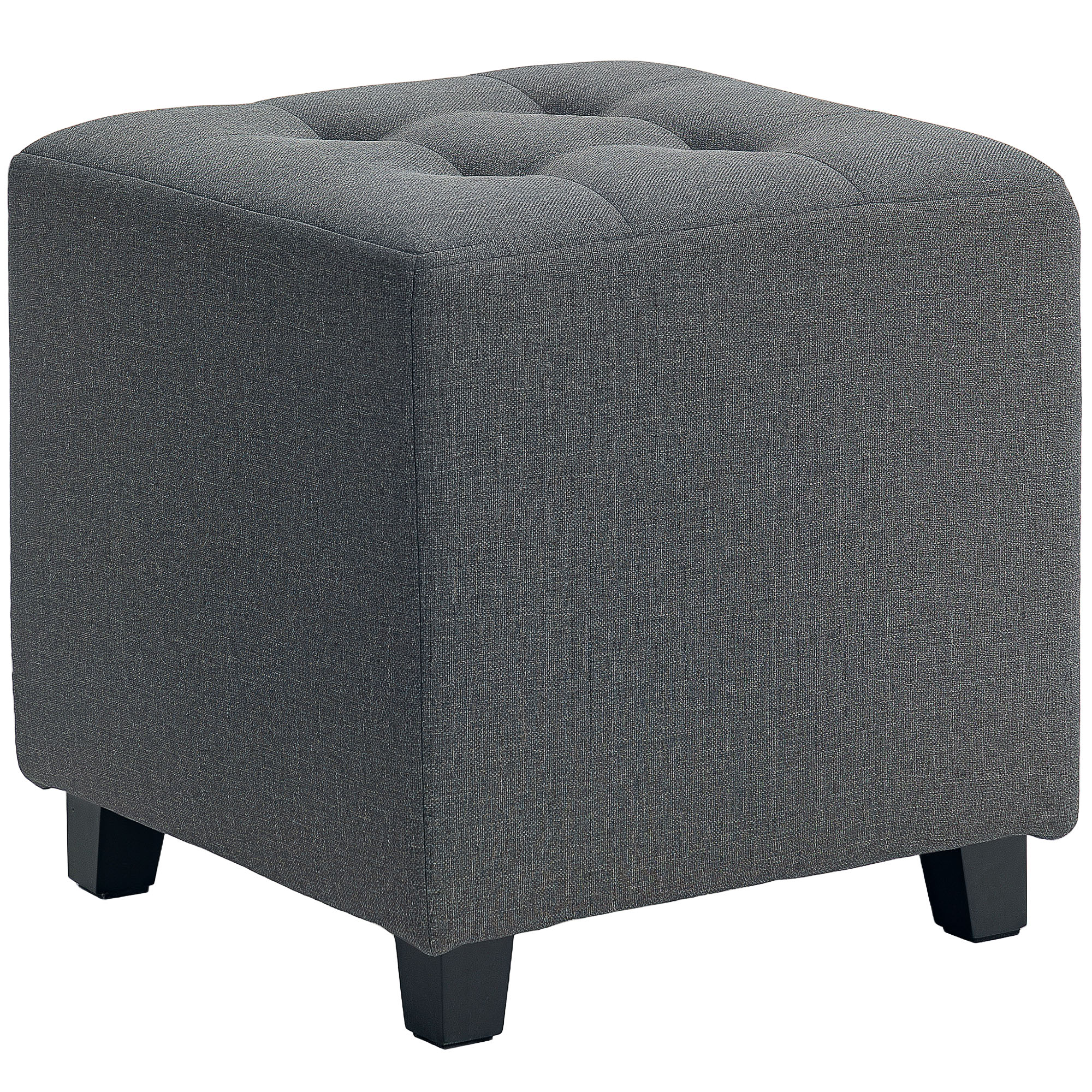 HOMCOM Fußhocker Wohnzimmer, Ottoman, gesteppter gepolsterter Sitz in Leinenoptik mit Seitentasche, Pouf, Holzgestell, für Schlafzimmer, Flur, 35 x 35 x 35 cm, grau Aosom
