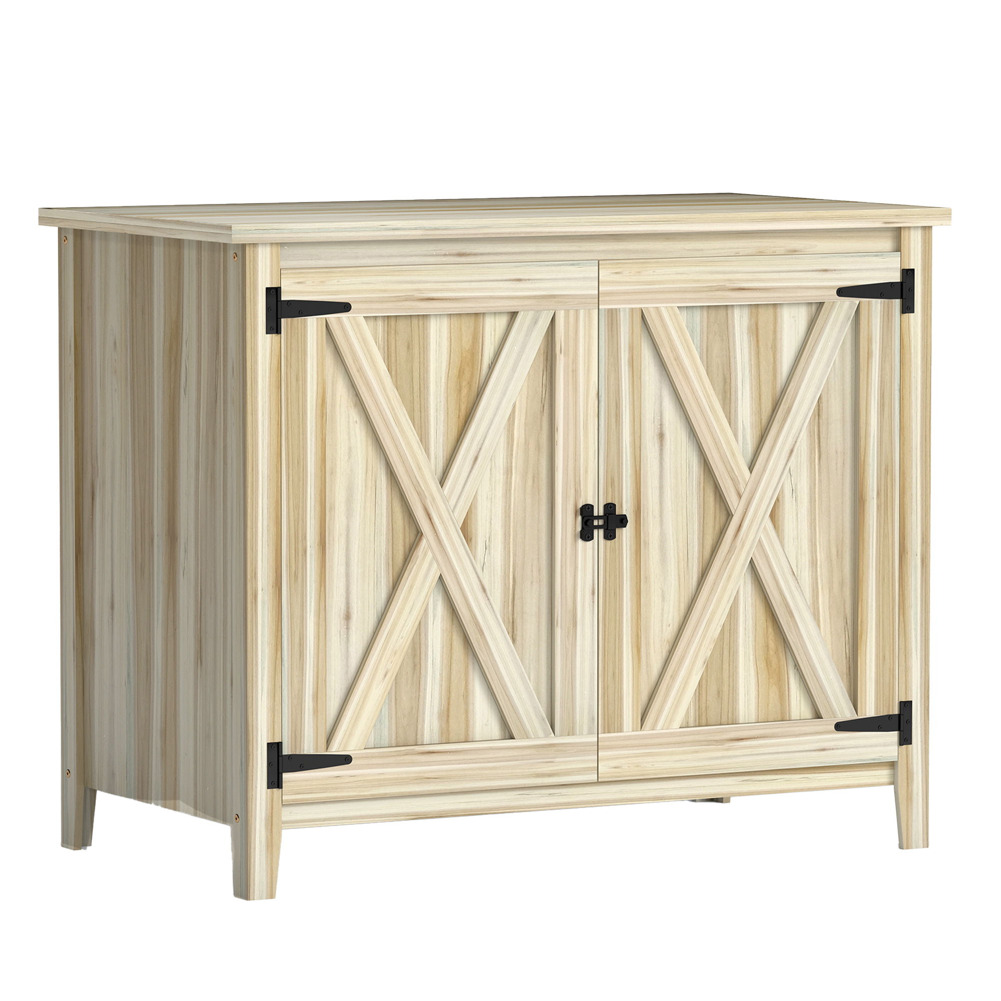 Outsunny Armario de jardín de madera, armario de jardín de madera con estantes y puertas dobles, 110 x 60 x 88,5 cm, madera natural