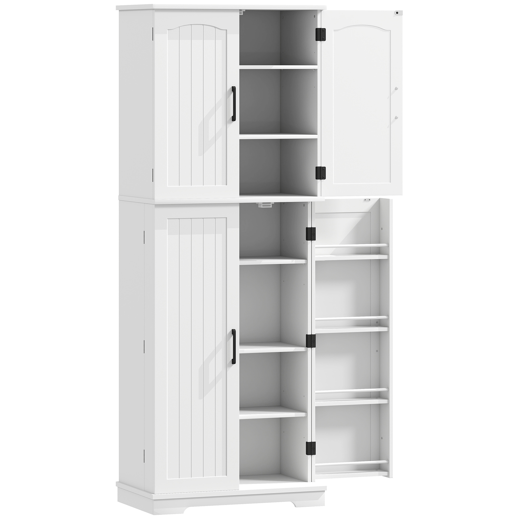 HOMCOM Aparador alto de cocina, armario de cocina, 4 puertas, 10 nichos, 8 porta-especias y estantes ajustables, 60x35x162cm, blanco