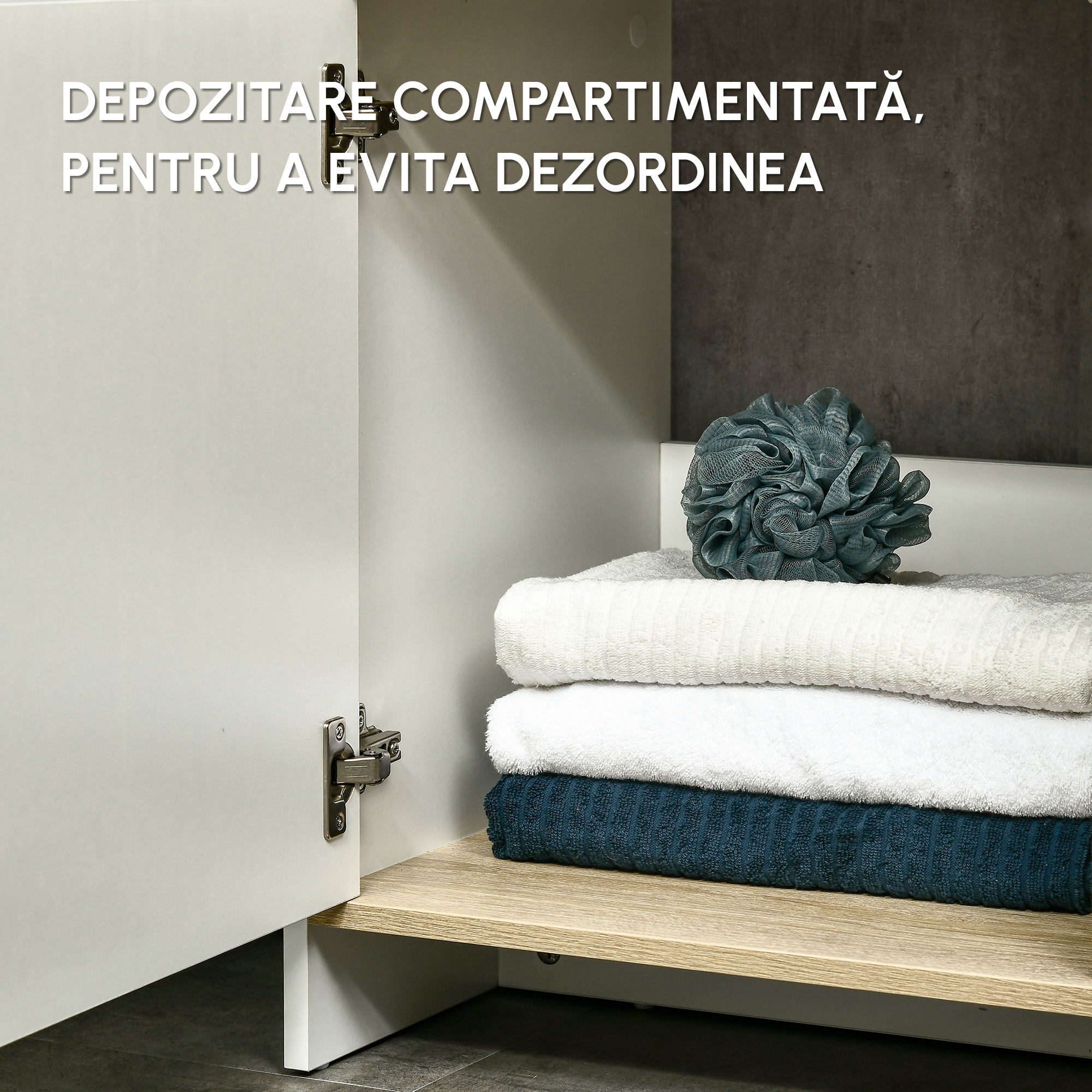  Dulap pentru lavoar pentru baie, 77x45x60cm, alb si culoarea lemnului [6]